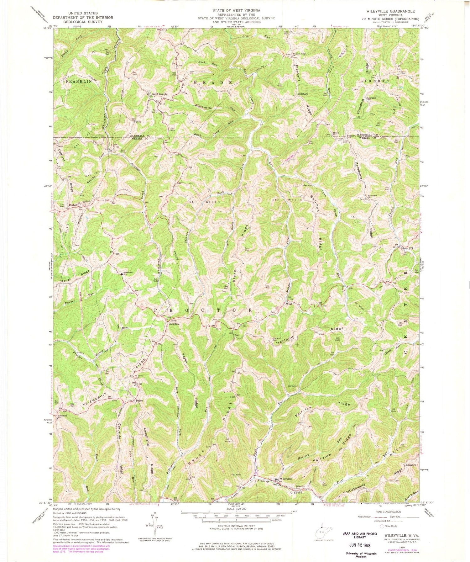Classic USGS Wileyville West Virginia 7.5'x7.5' Topo Map Image