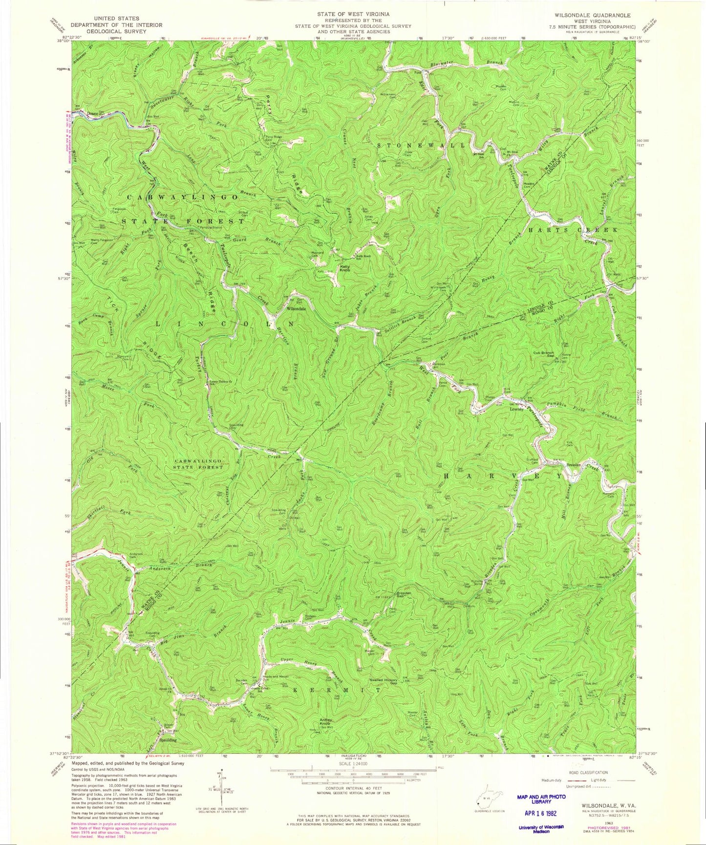 Classic USGS Wilsondale West Virginia 7.5'x7.5' Topo Map Image