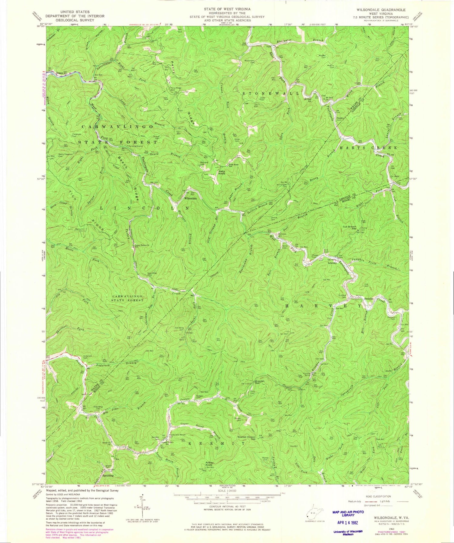 Classic USGS Wilsondale West Virginia 7.5'x7.5' Topo Map Image