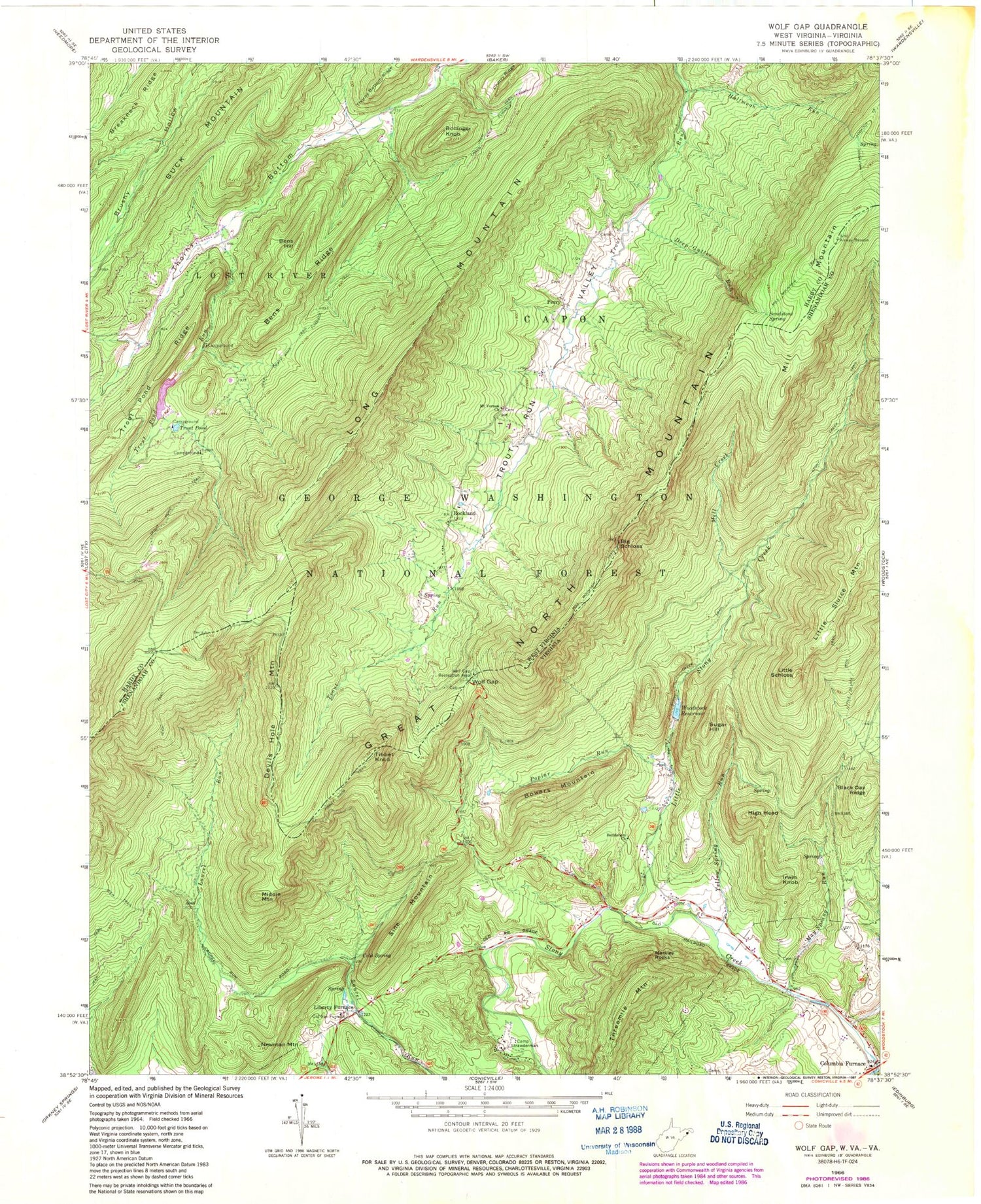 Classic USGS Wolf Gap West Virginia 7.5'x7.5' Topo Map Image