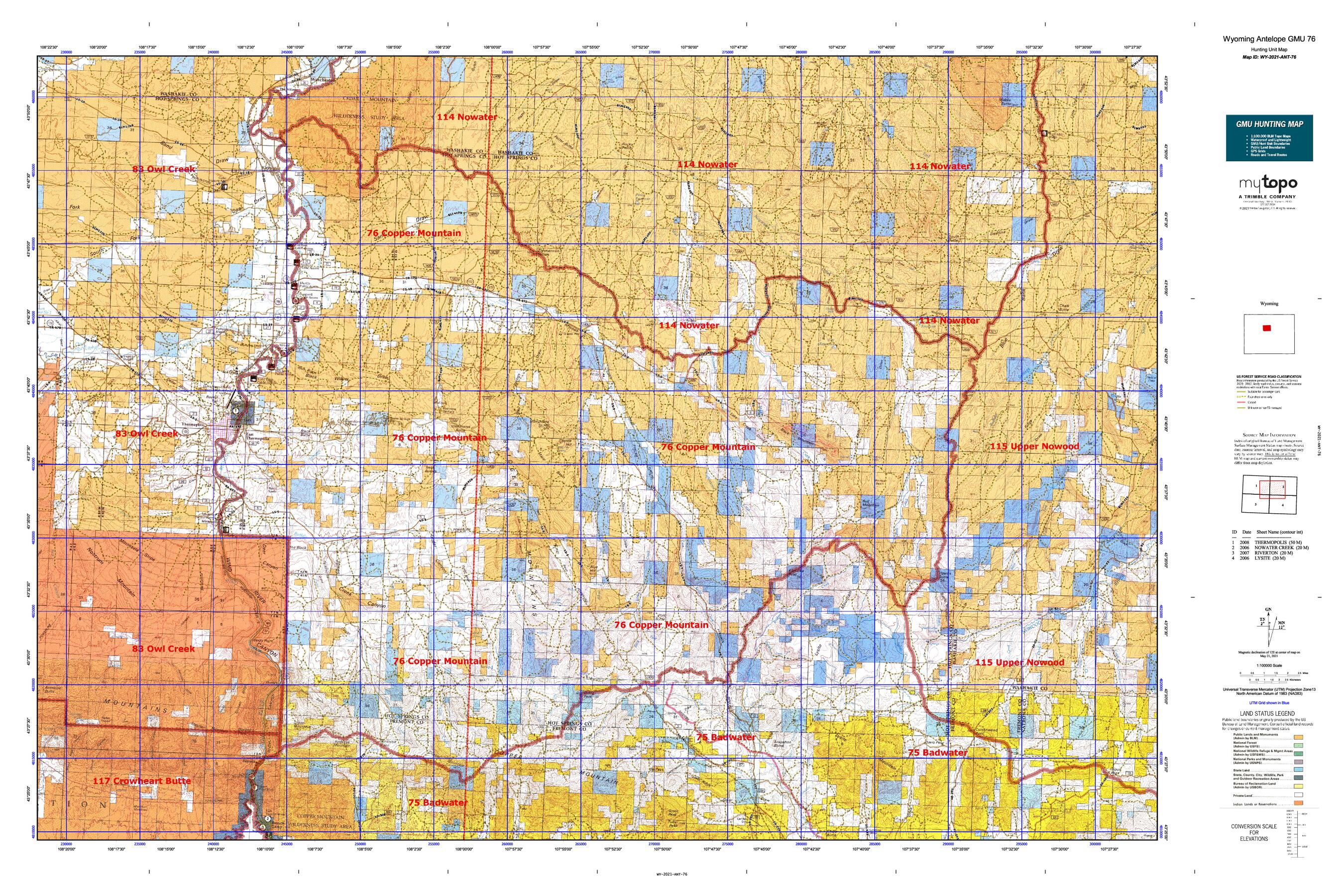 Wyoming Antelope Gmu 76 Map Mytopo Map Store 9605