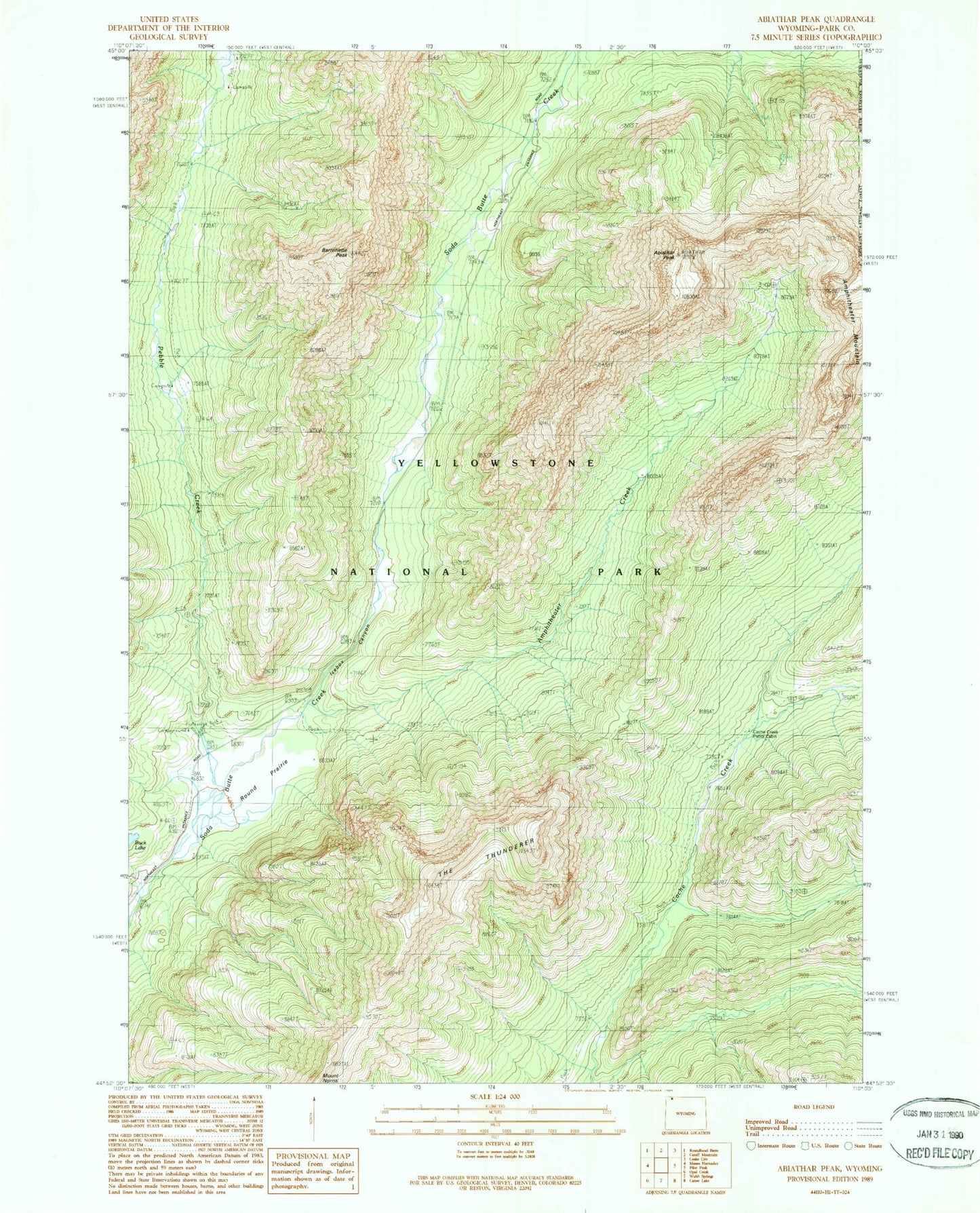 Classic USGS Abiathar Peak Wyoming 7.5'x7.5' Topo Map Image