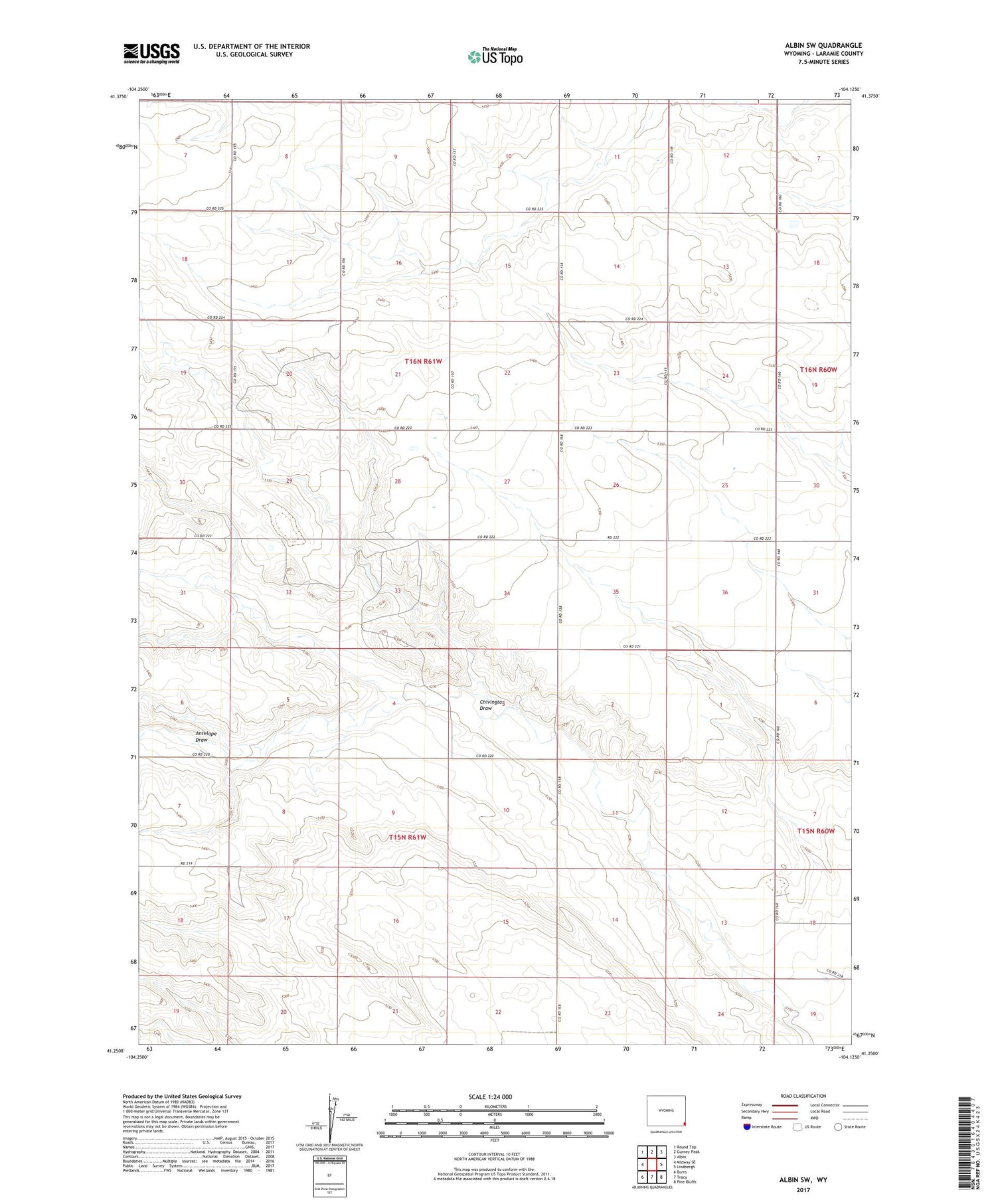 Albin SW Wyoming US Topo Map Image