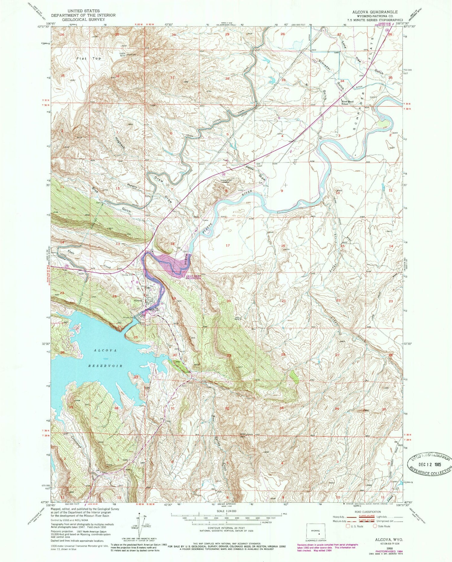 Classic USGS Alcova Wyoming 7.5'x7.5' Topo Map Image
