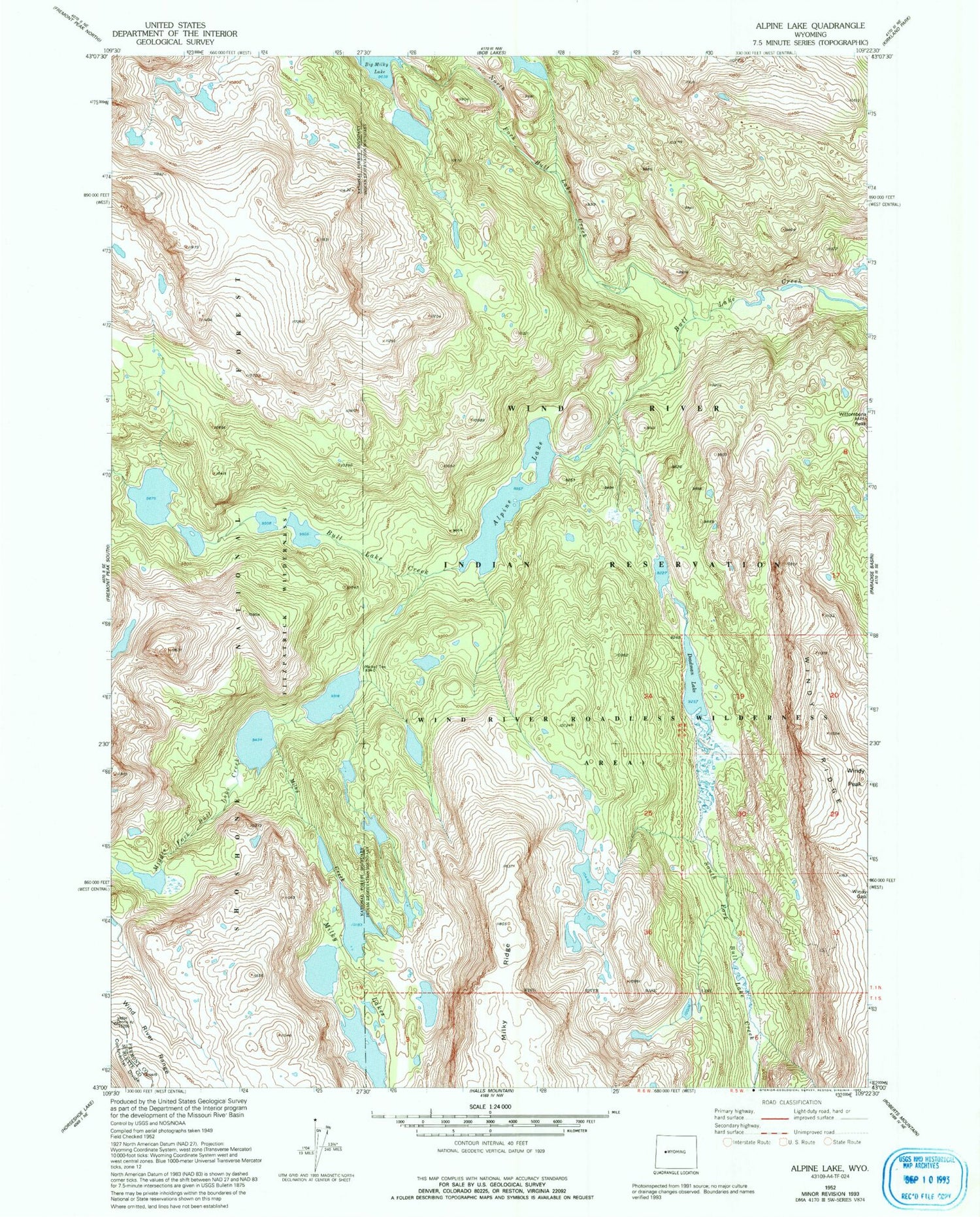 Classic USGS Alpine Lake Wyoming 7.5'x7.5' Topo Map Image