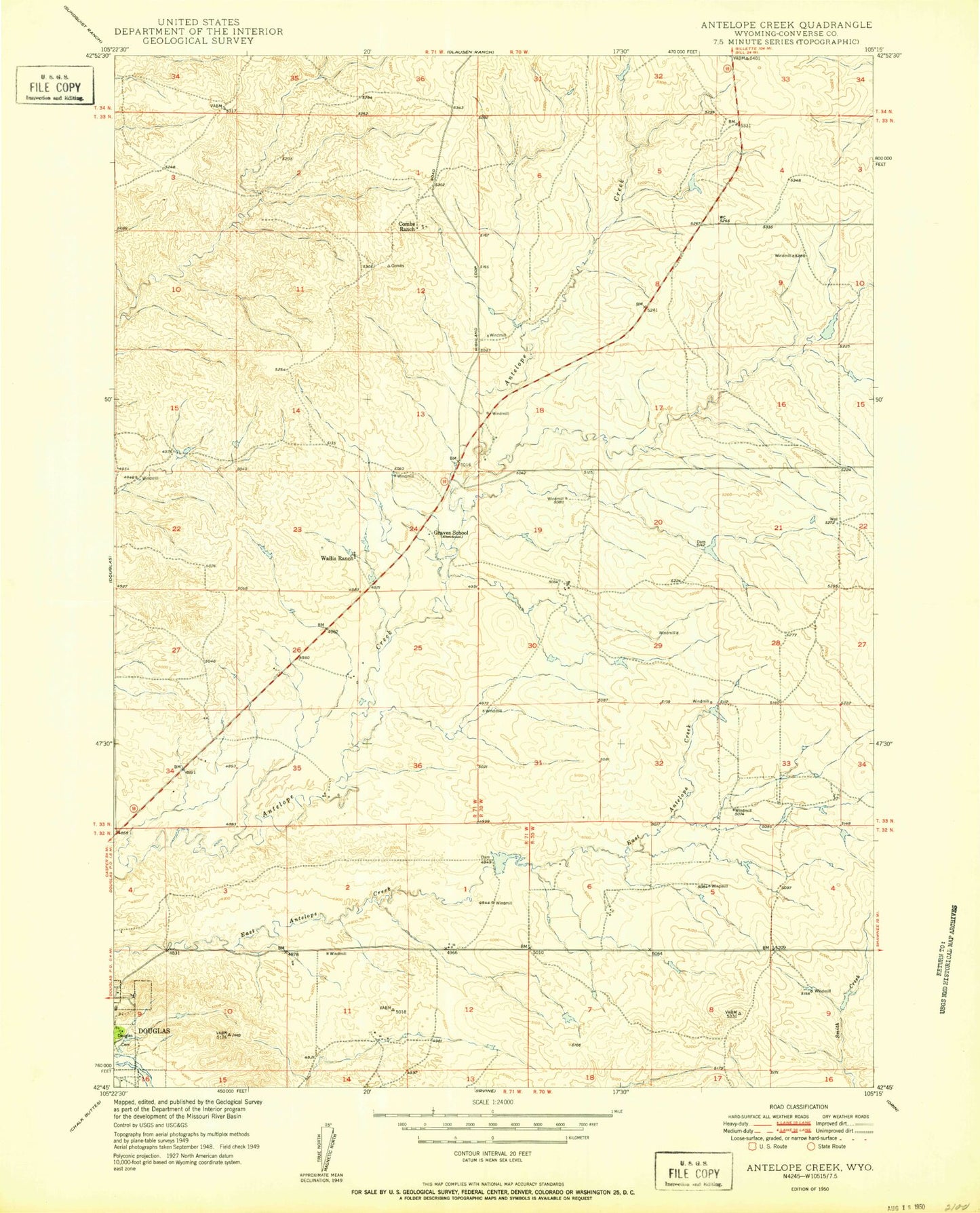 Classic USGS Antelope Creek Wyoming 7.5'x7.5' Topo Map Image
