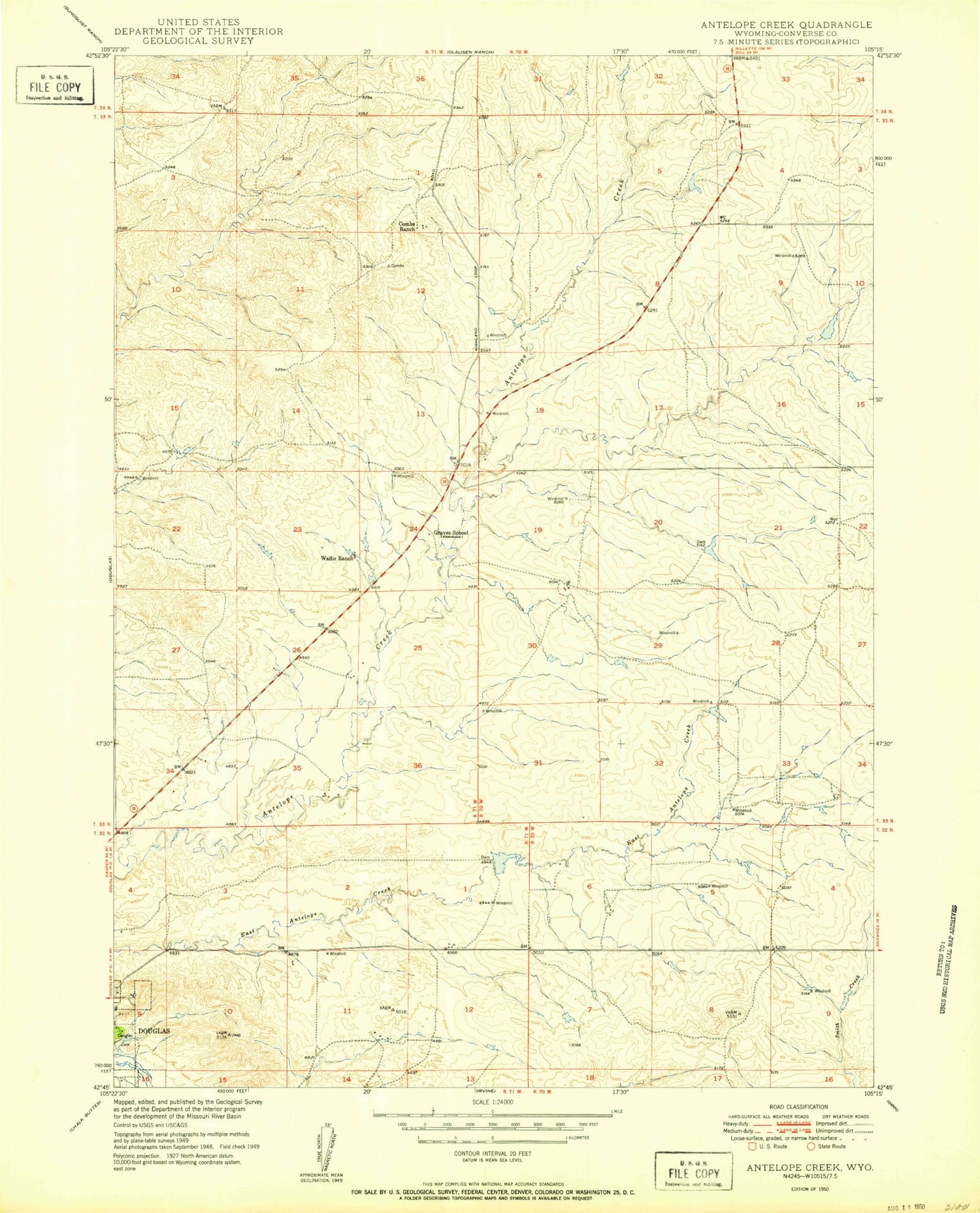 Classic USGS Antelope Creek Wyoming 7.5'x7.5' Topo Map Image