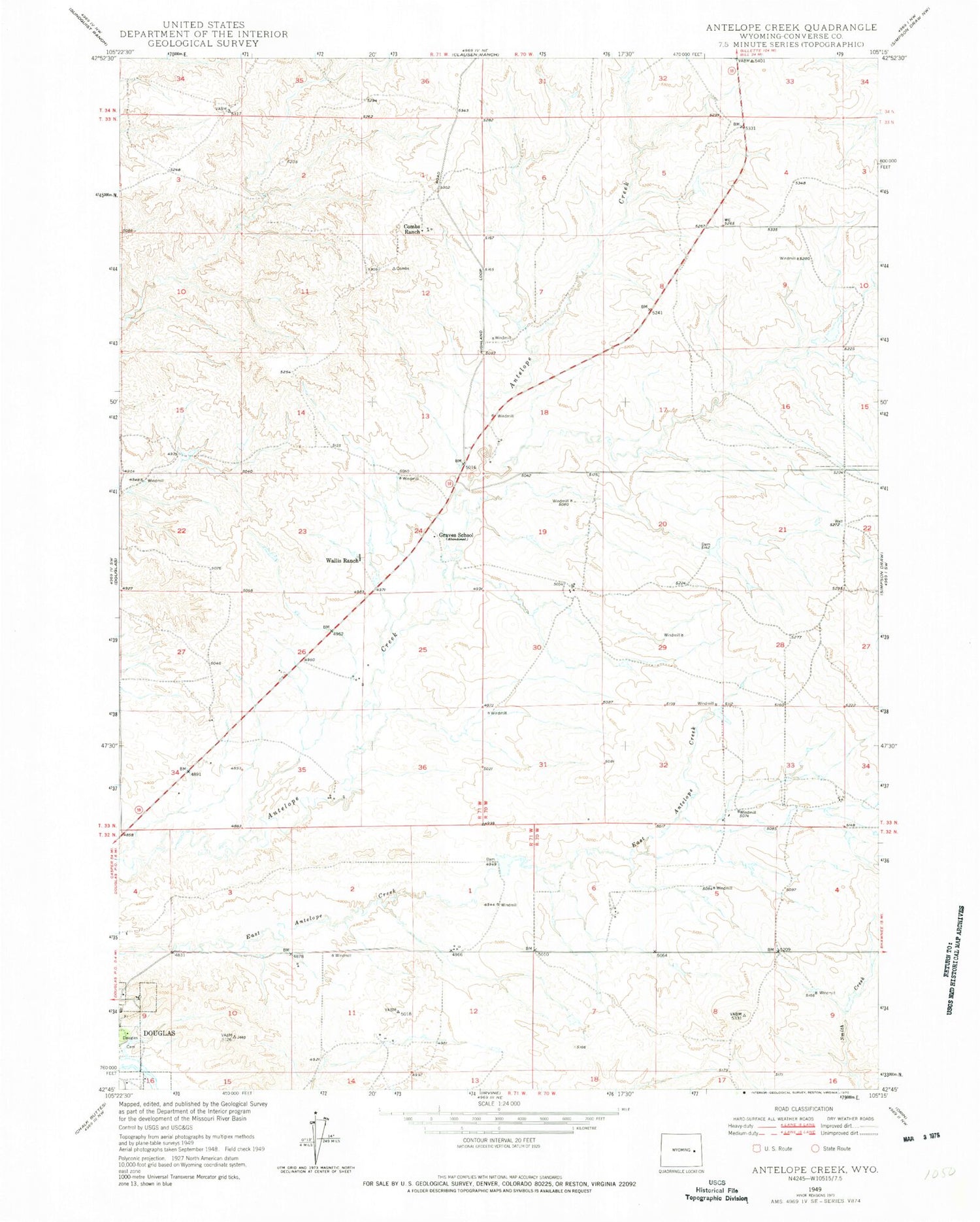 Classic USGS Antelope Creek Wyoming 7.5'x7.5' Topo Map Image