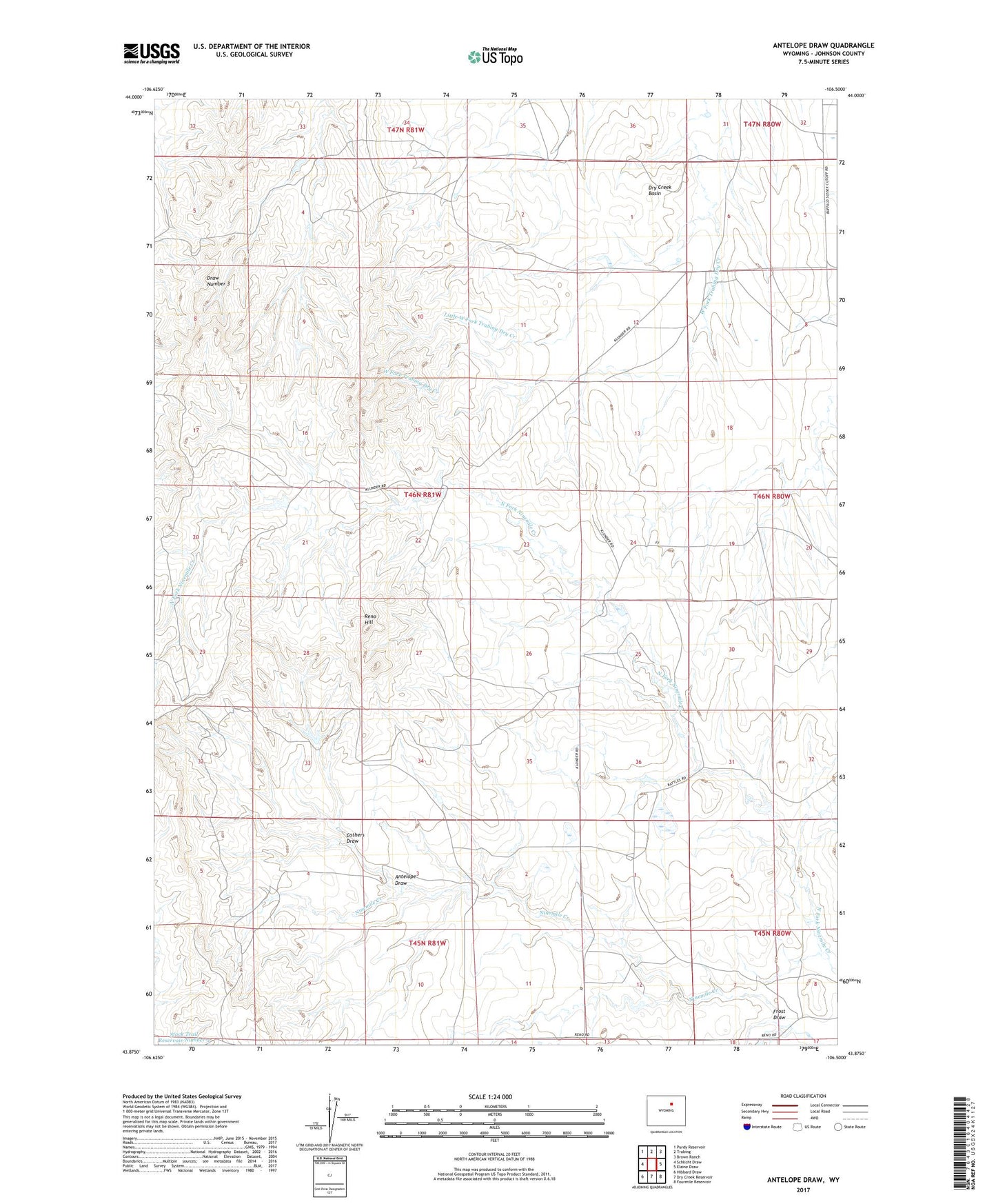 Antelope Draw Wyoming US Topo Map Image