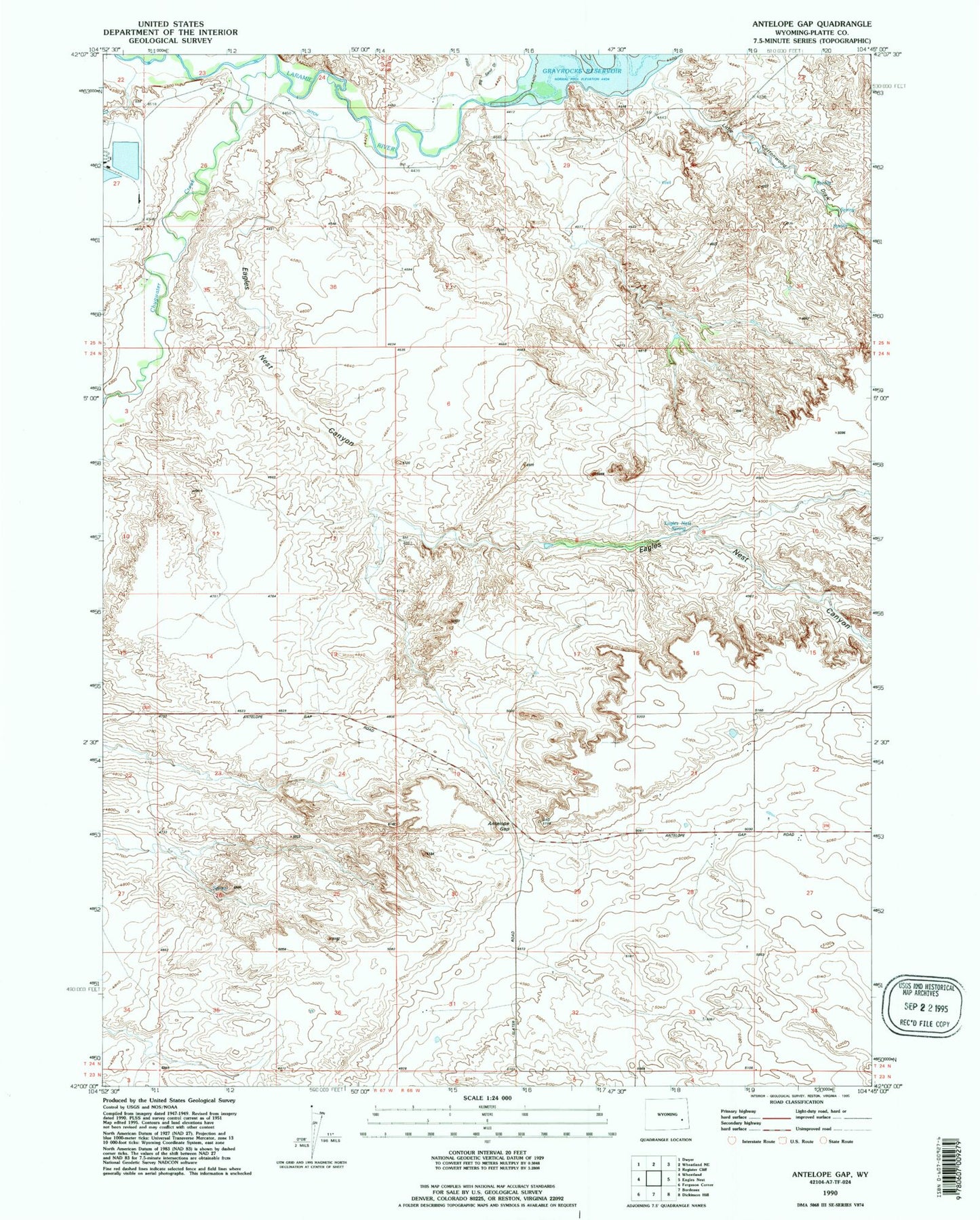 Classic USGS Antelope Gap Wyoming 7.5'x7.5' Topo Map Image