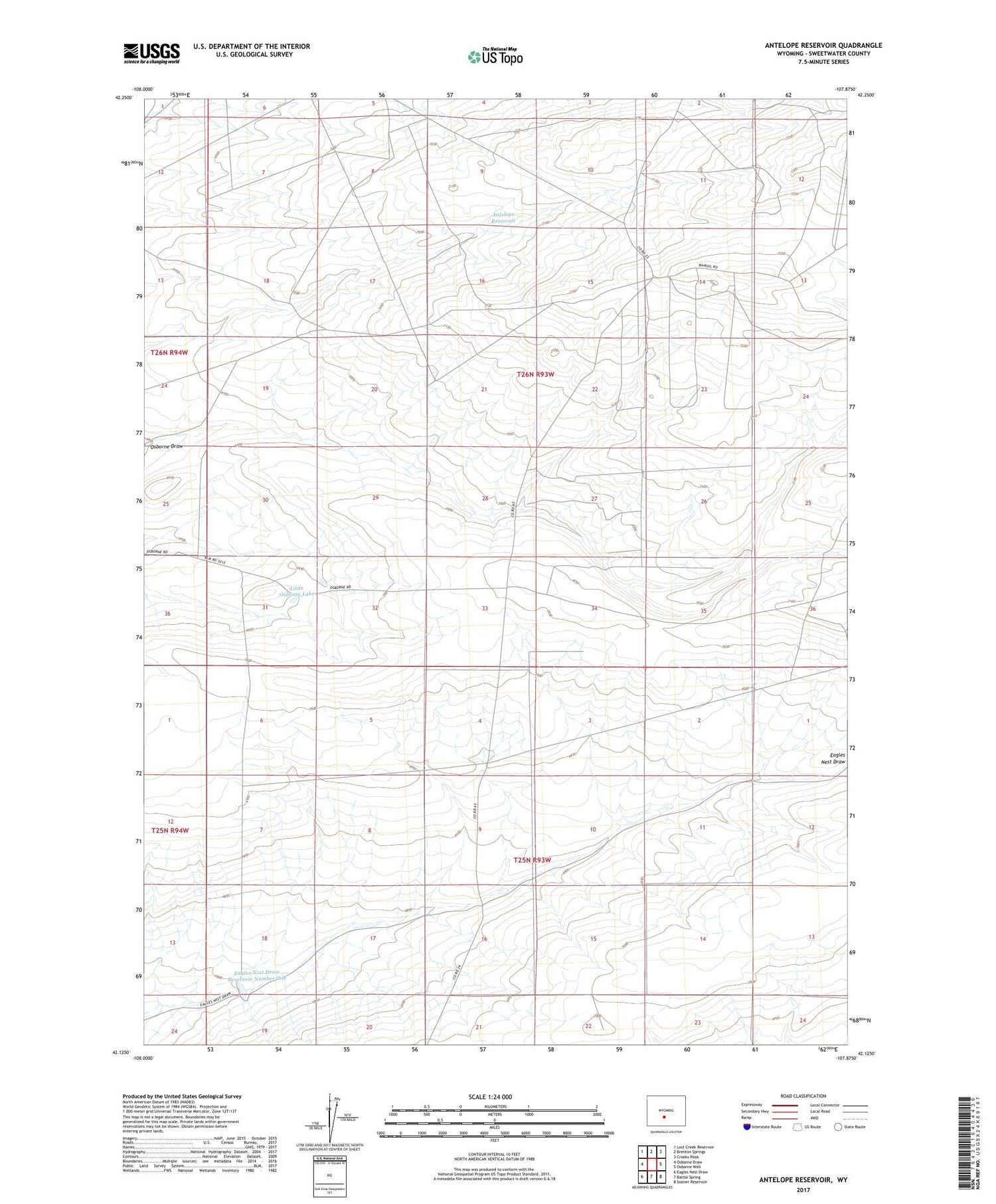 Antelope Reservoir Wyoming US Topo Map Image