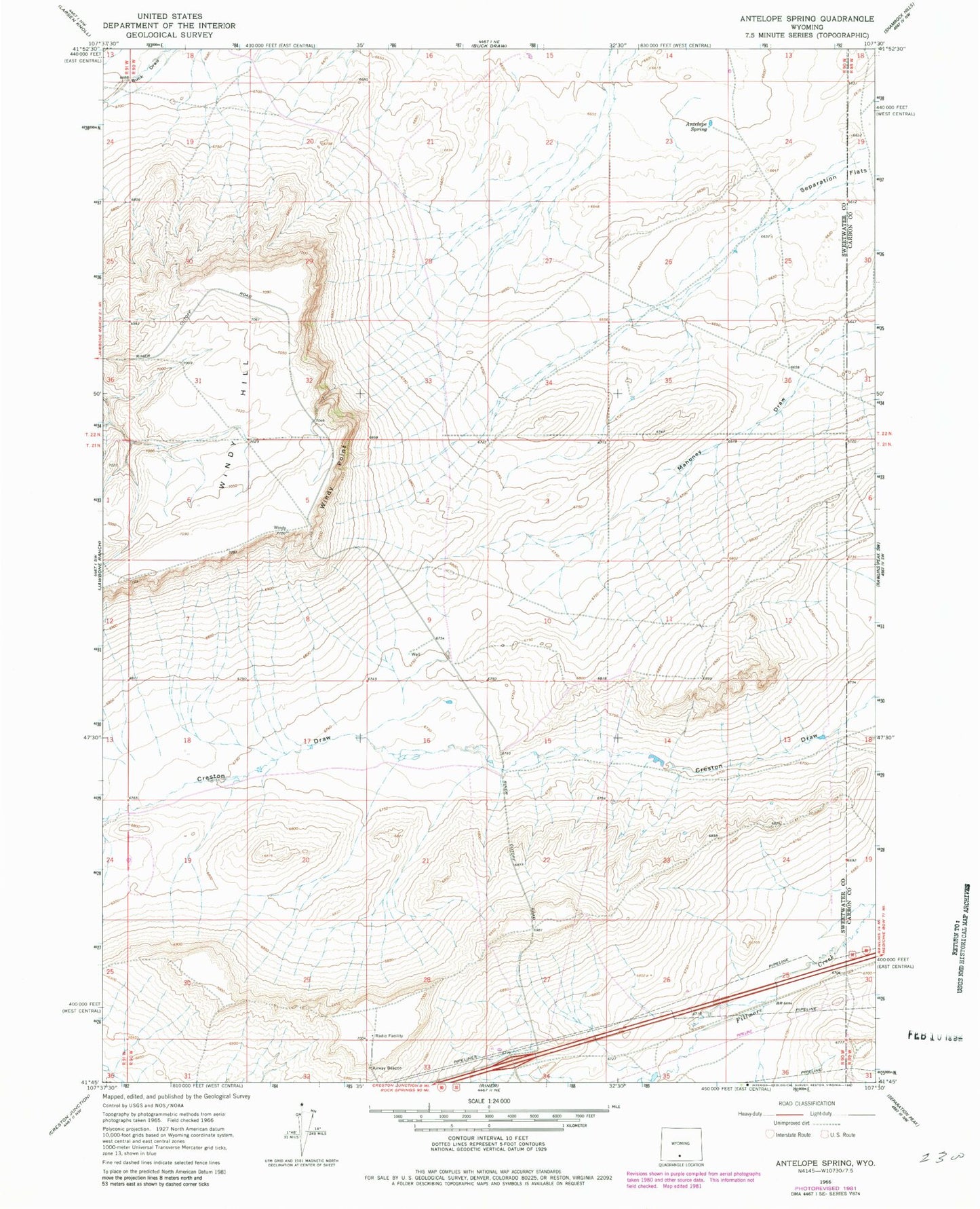 Classic USGS Antelope Spring Wyoming 7.5'x7.5' Topo Map Image
