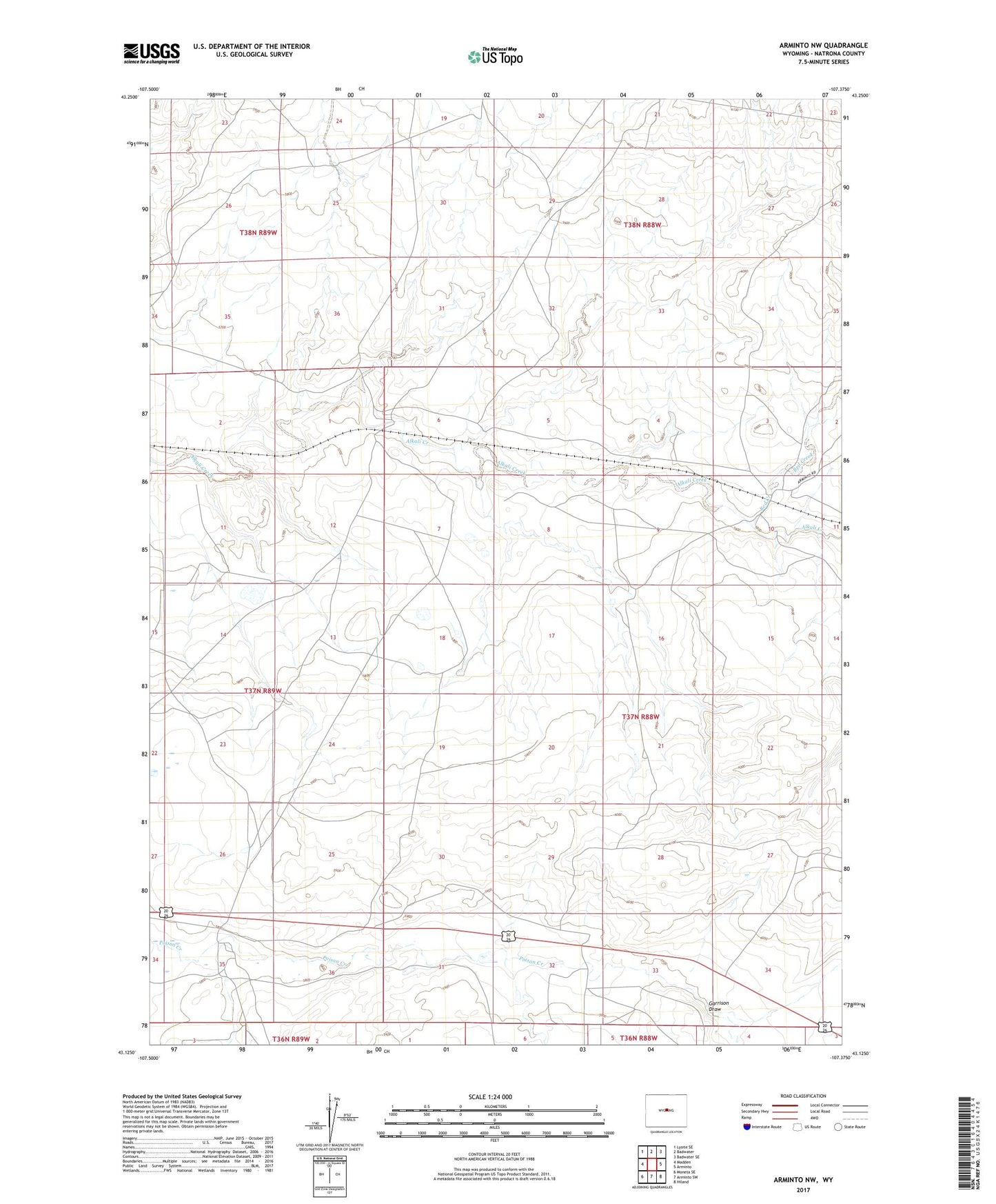 Arminto NW Wyoming US Topo Map Image
