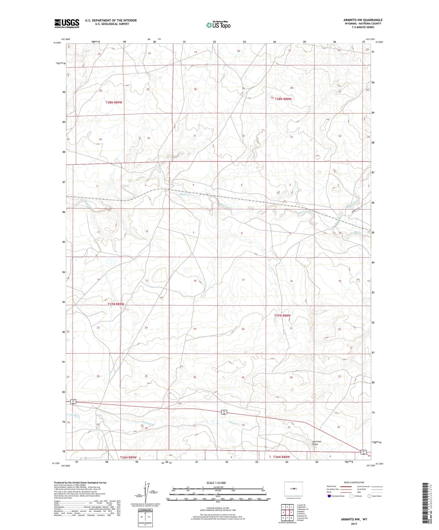 Arminto NW Wyoming US Topo Map Image