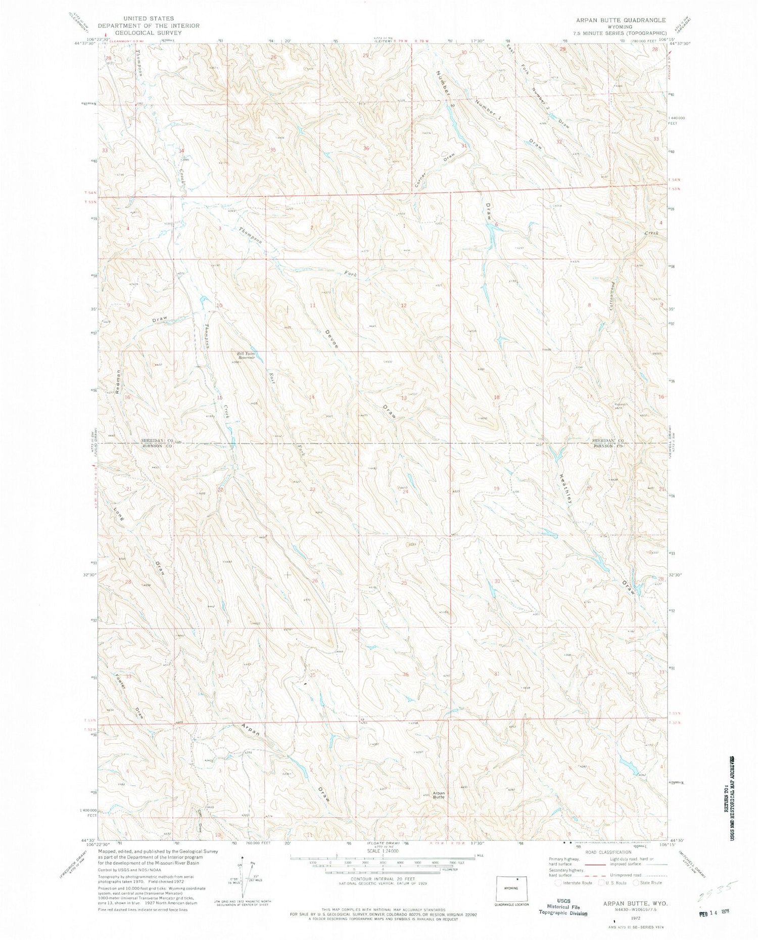 Classic USGS Arpan Butte Wyoming 7.5'x7.5' Topo Map Image