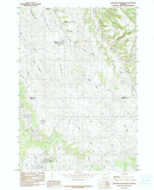 Classic USGS Arrowhead Reservoir Wyoming 7.5'x7.5' Topo Map Image