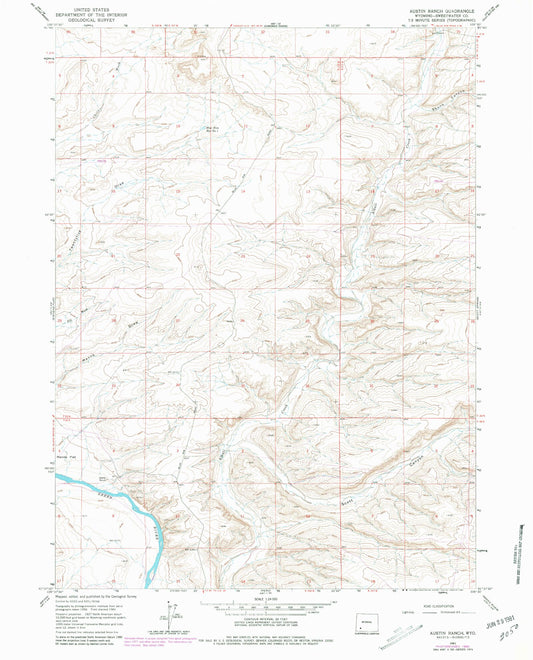 Classic USGS Austin Ranch Wyoming 7.5'x7.5' Topo Map Image
