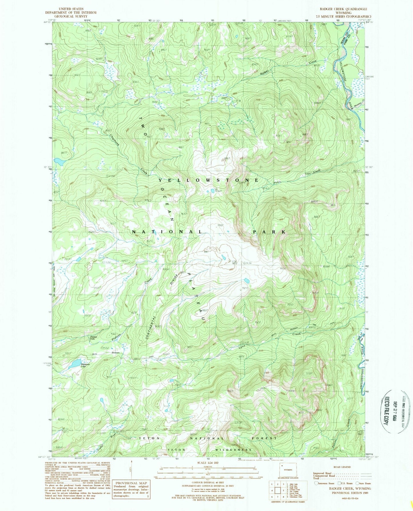 Classic USGS Badger Creek Wyoming 7.5'x7.5' Topo Map Image