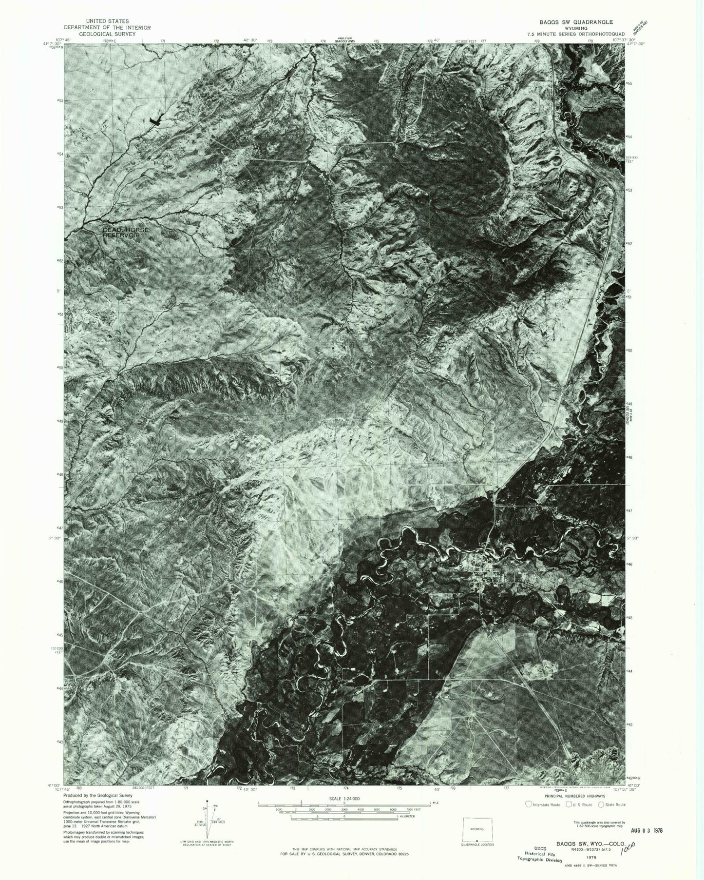 Classic USGS Baggs Wyoming 7.5'x7.5' Topo Map Image