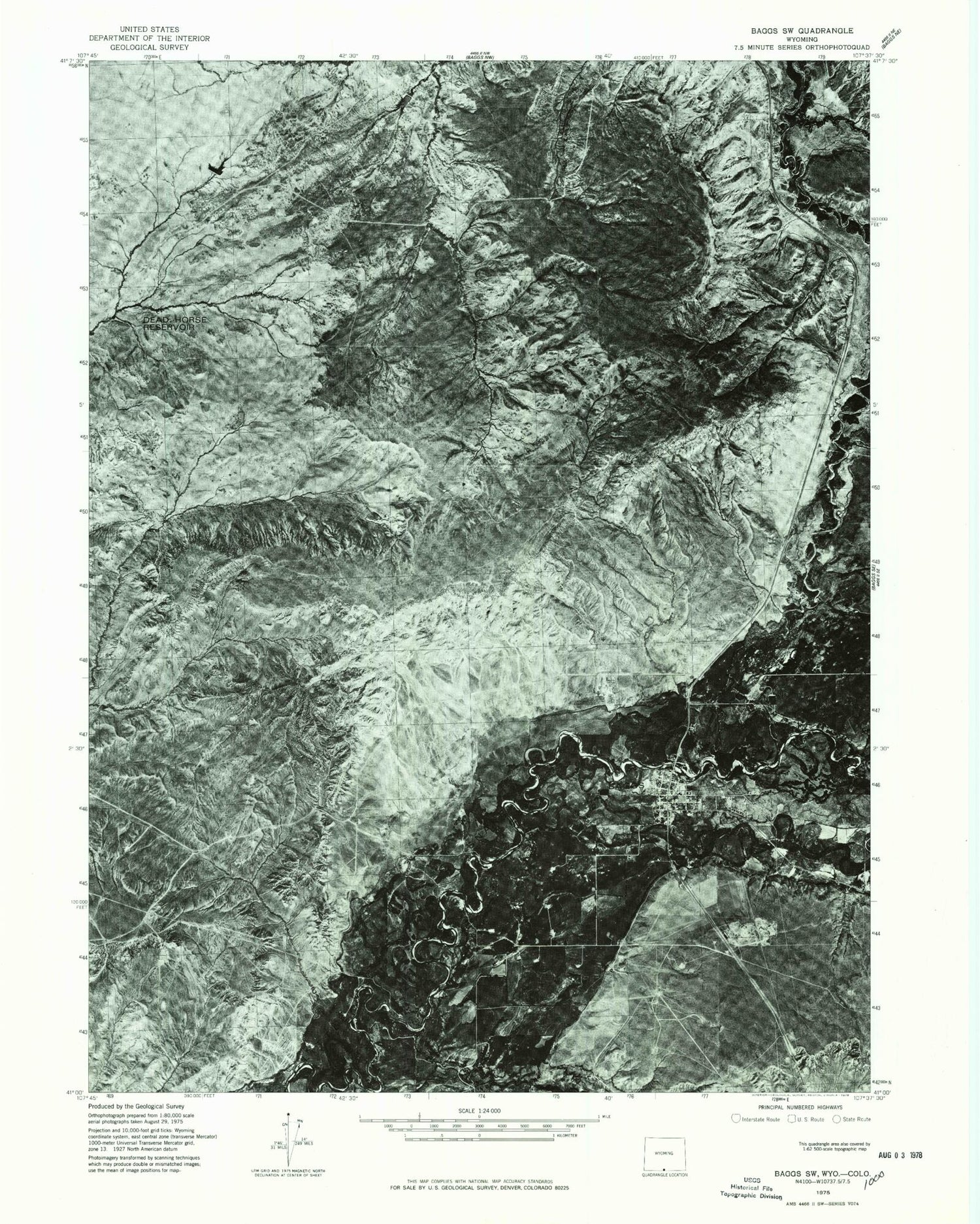 Classic USGS Baggs Wyoming 7.5'x7.5' Topo Map Image