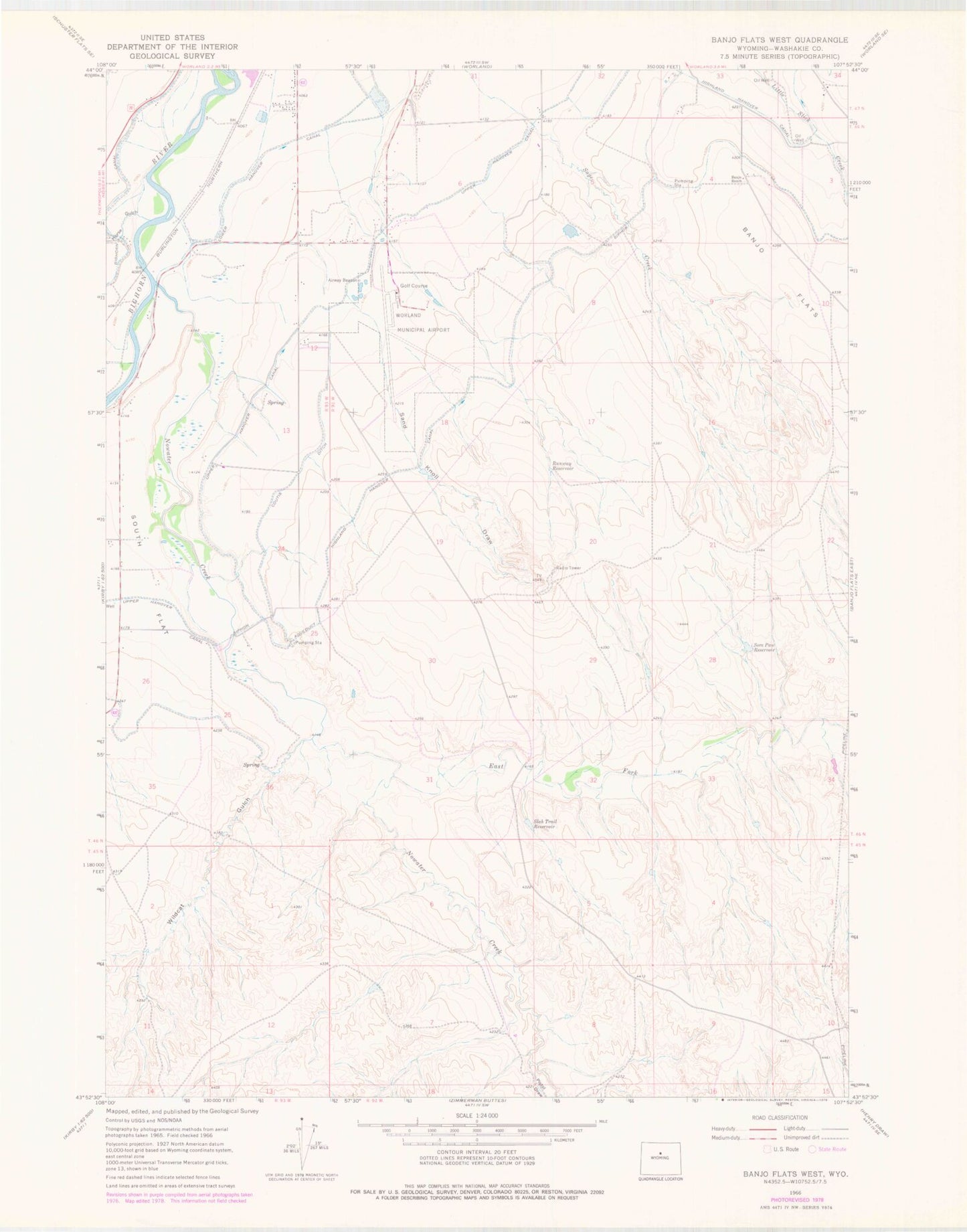Classic USGS Banjo Flats West Wyoming 7.5'x7.5' Topo Map Image