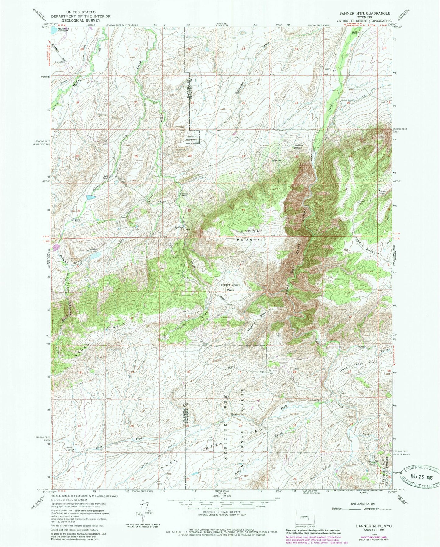 Classic USGS Banner Mountain Wyoming 7.5'x7.5' Topo Map Image