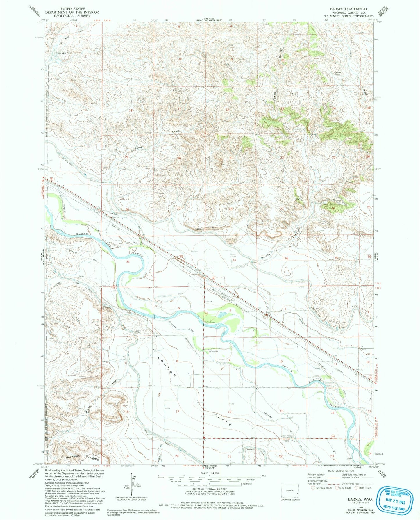Classic USGS Barnes Wyoming 7.5'x7.5' Topo Map Image