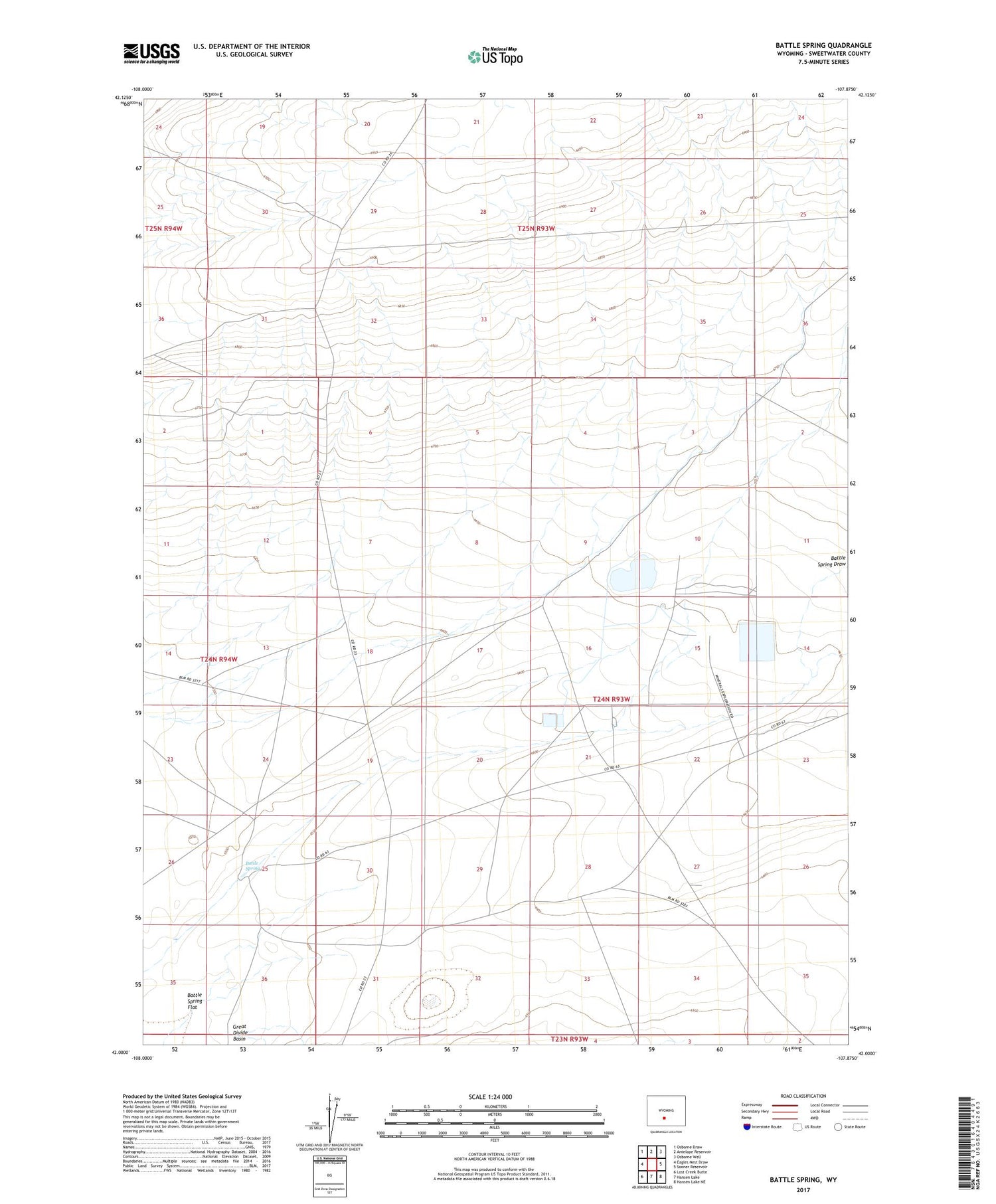 Battle Spring Wyoming US Topo Map Image