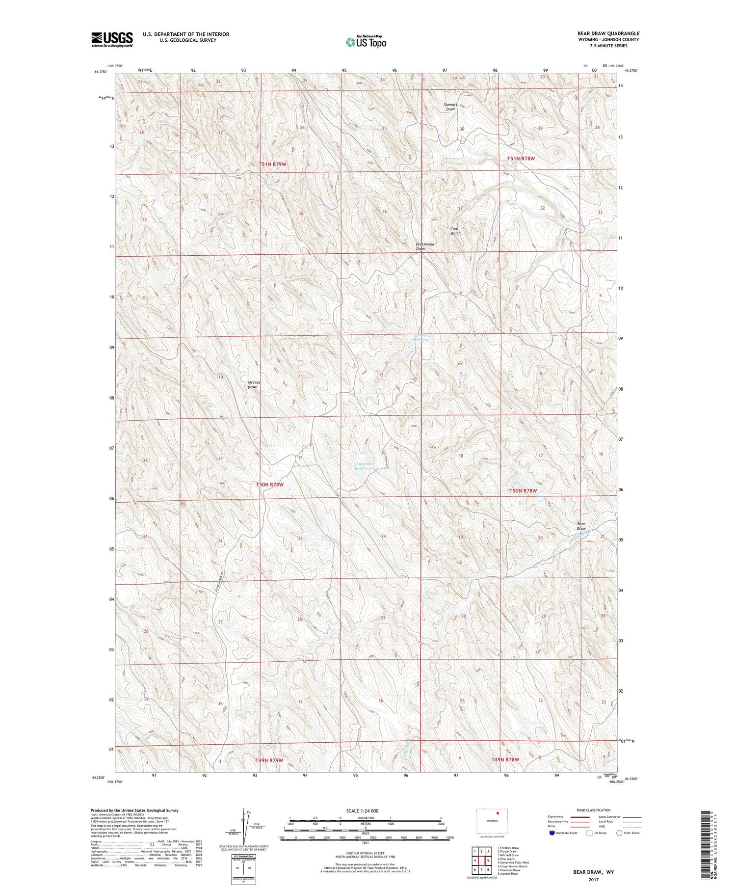 Bear Draw Wyoming US Topo Map Image