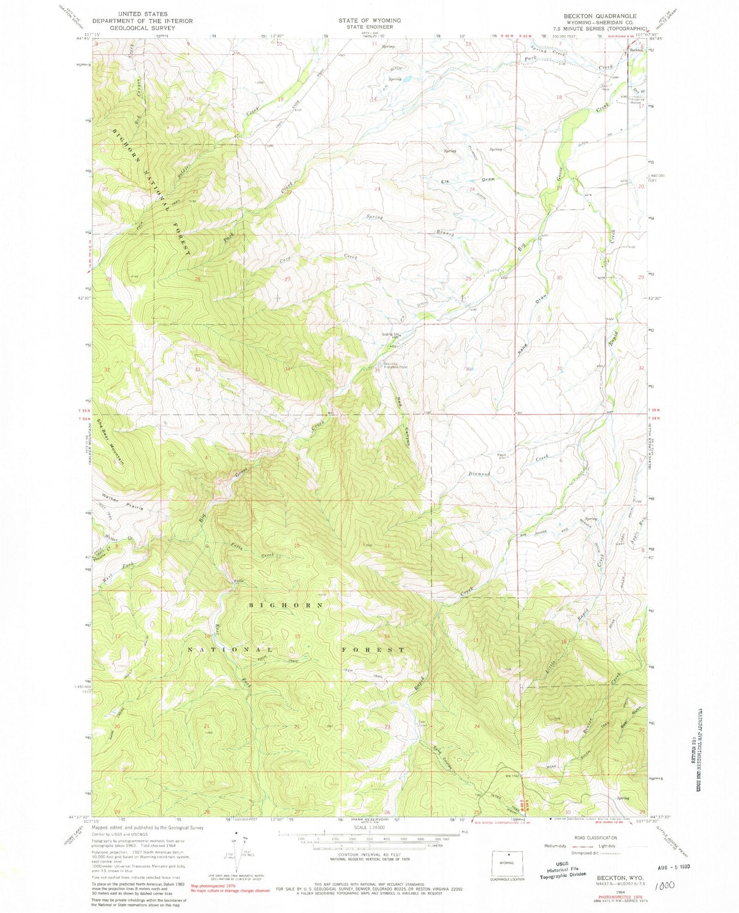 Classic USGS Beckton Wyoming 7.5'x7.5' Topo Map Image