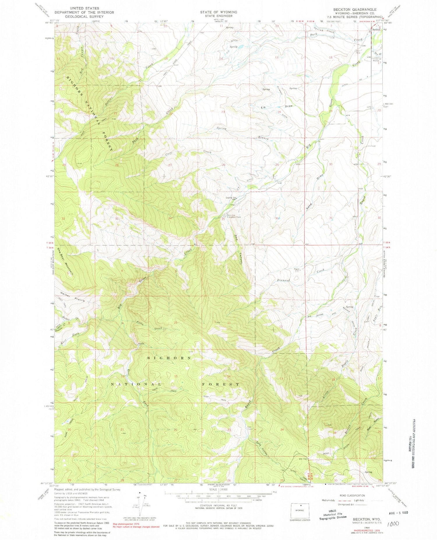 Classic USGS Beckton Wyoming 7.5'x7.5' Topo Map Image