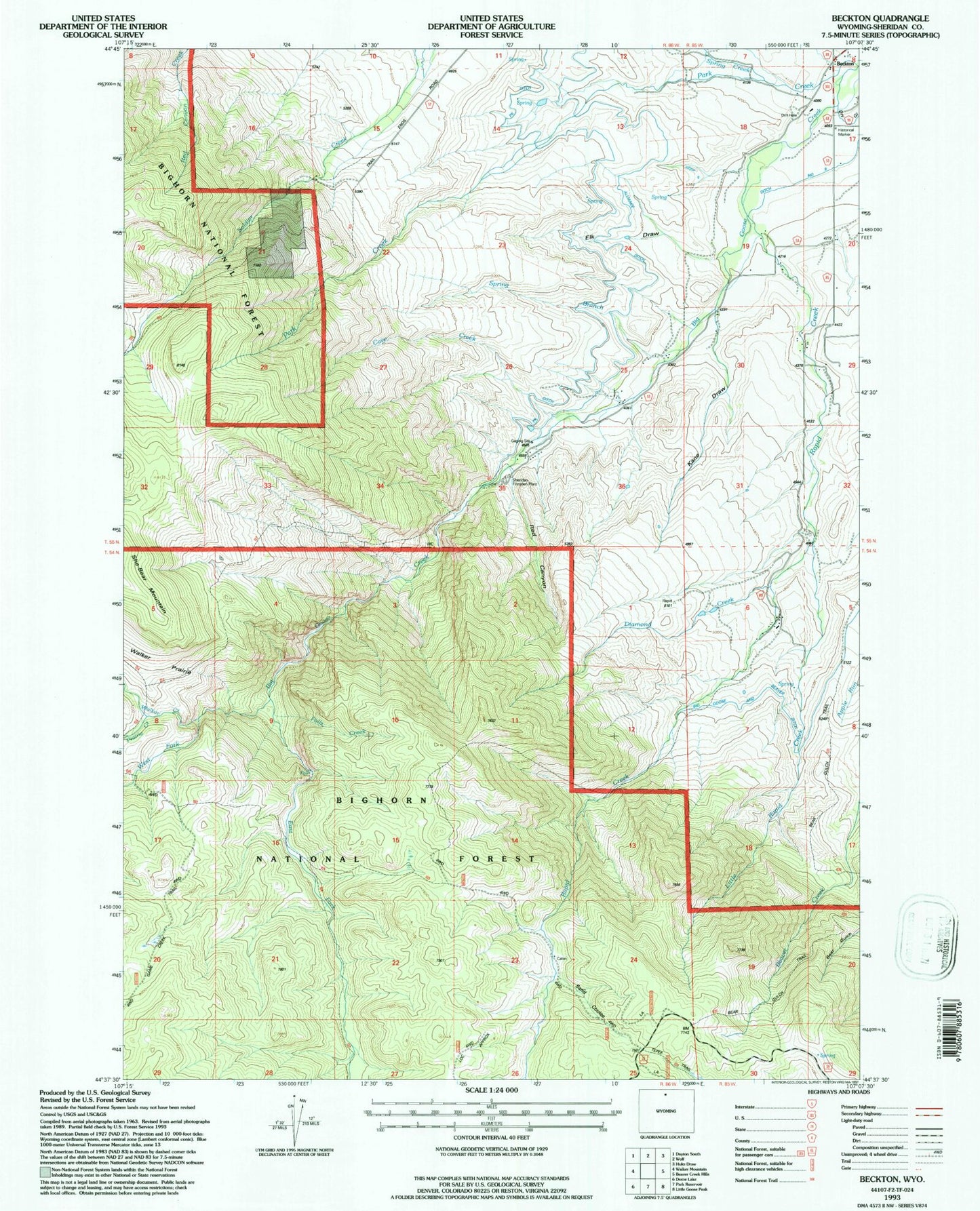 Classic USGS Beckton Wyoming 7.5'x7.5' Topo Map Image