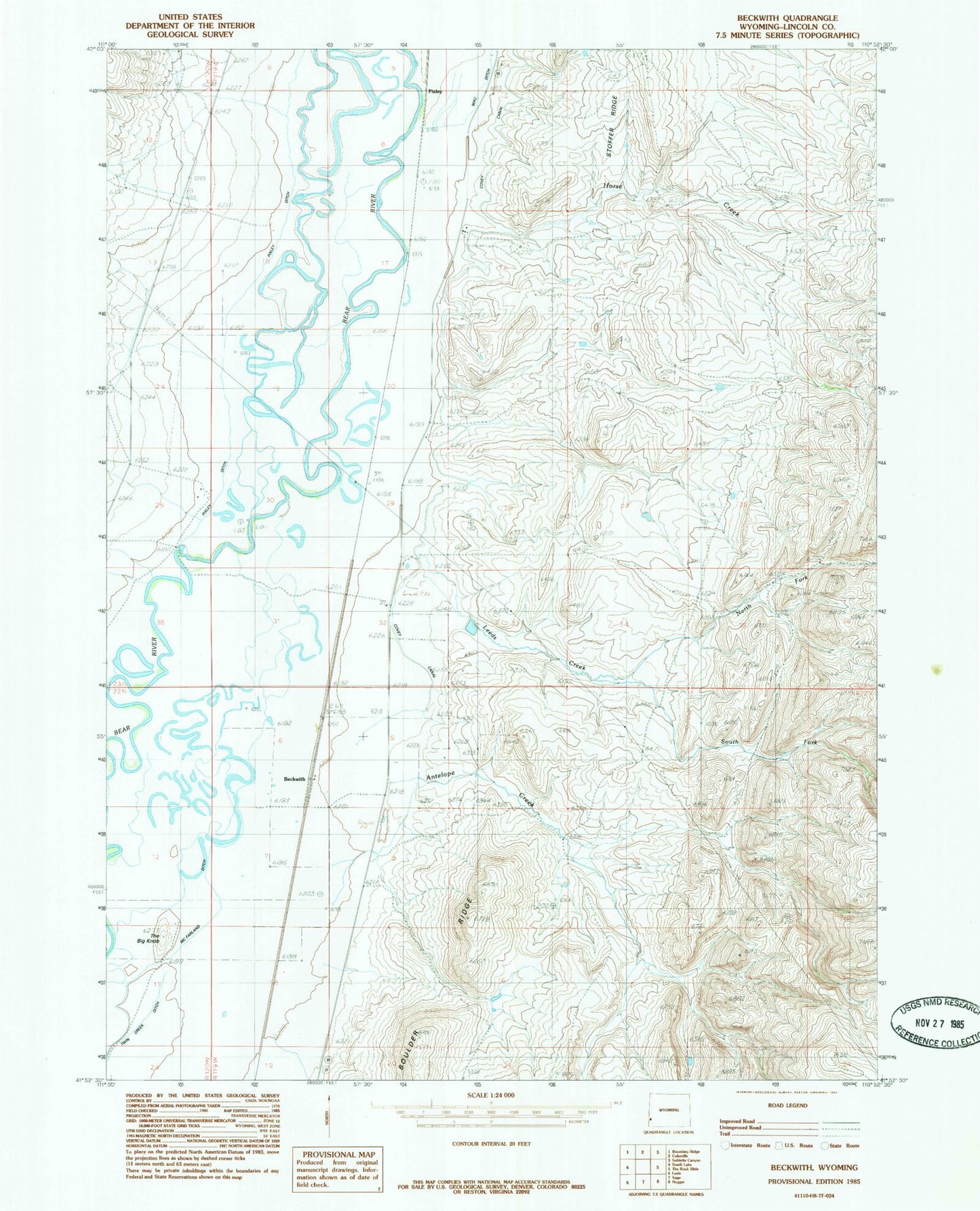 Classic USGS Beckwith Wyoming 7.5'x7.5' Topo Map Image