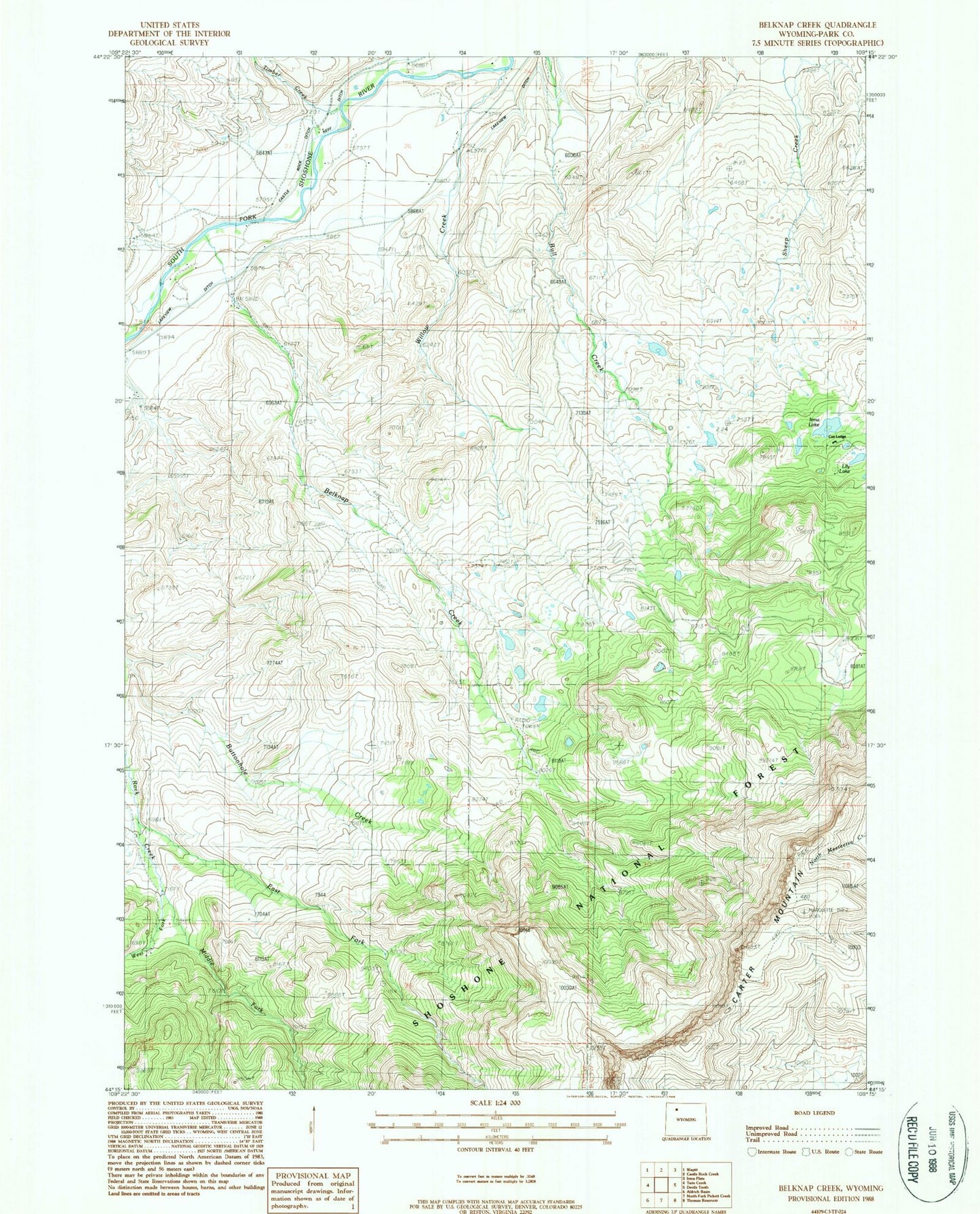 Classic USGS Belknap Creek Wyoming 7.5'x7.5' Topo Map Image