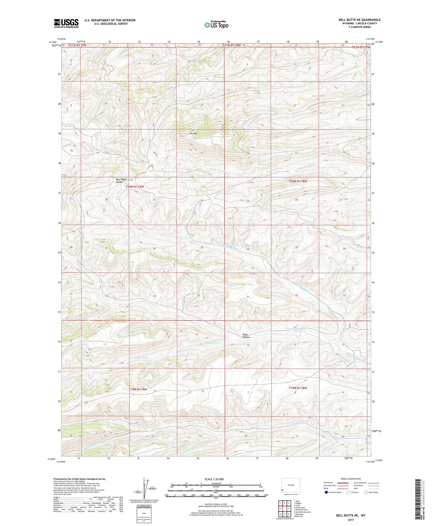 Bell Butte NE Wyoming US Topo Map Image