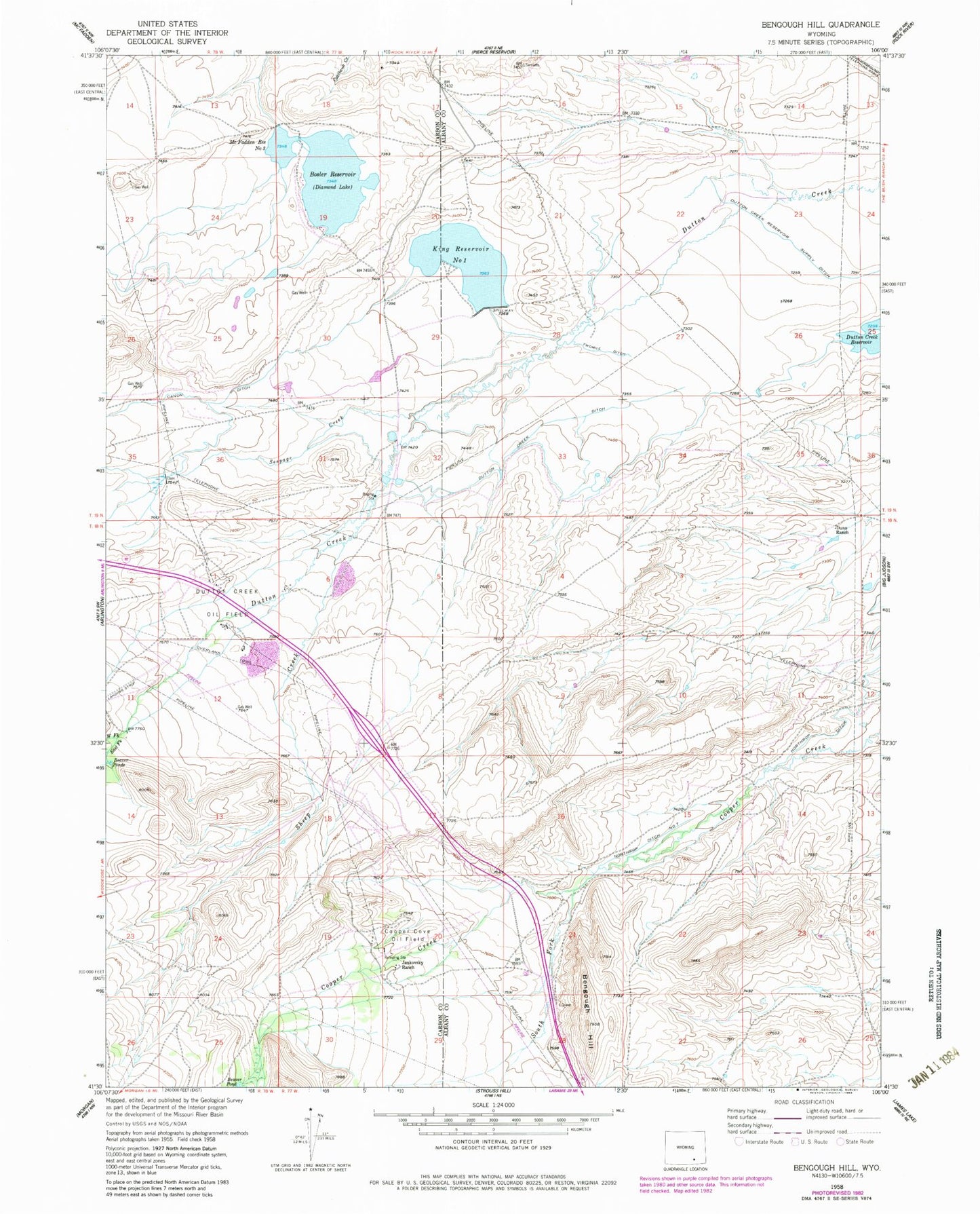 Classic USGS Bengough Hill Wyoming 7.5'x7.5' Topo Map Image