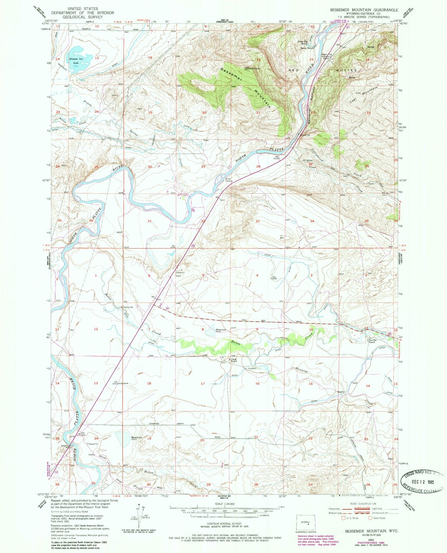 Classic USGS Bessemer Mountain Wyoming 7.5'x7.5' Topo Map Image