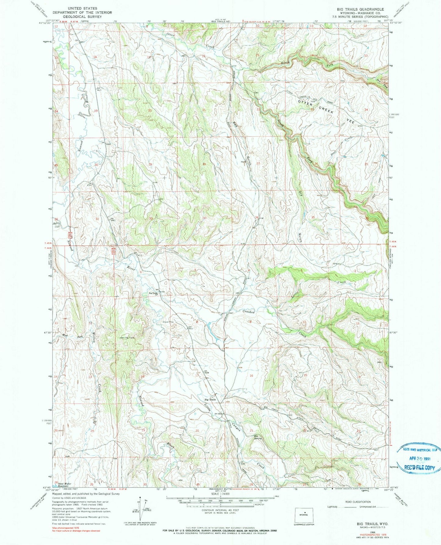 Classic USGS Big Trails Wyoming 7.5'x7.5' Topo Map Image