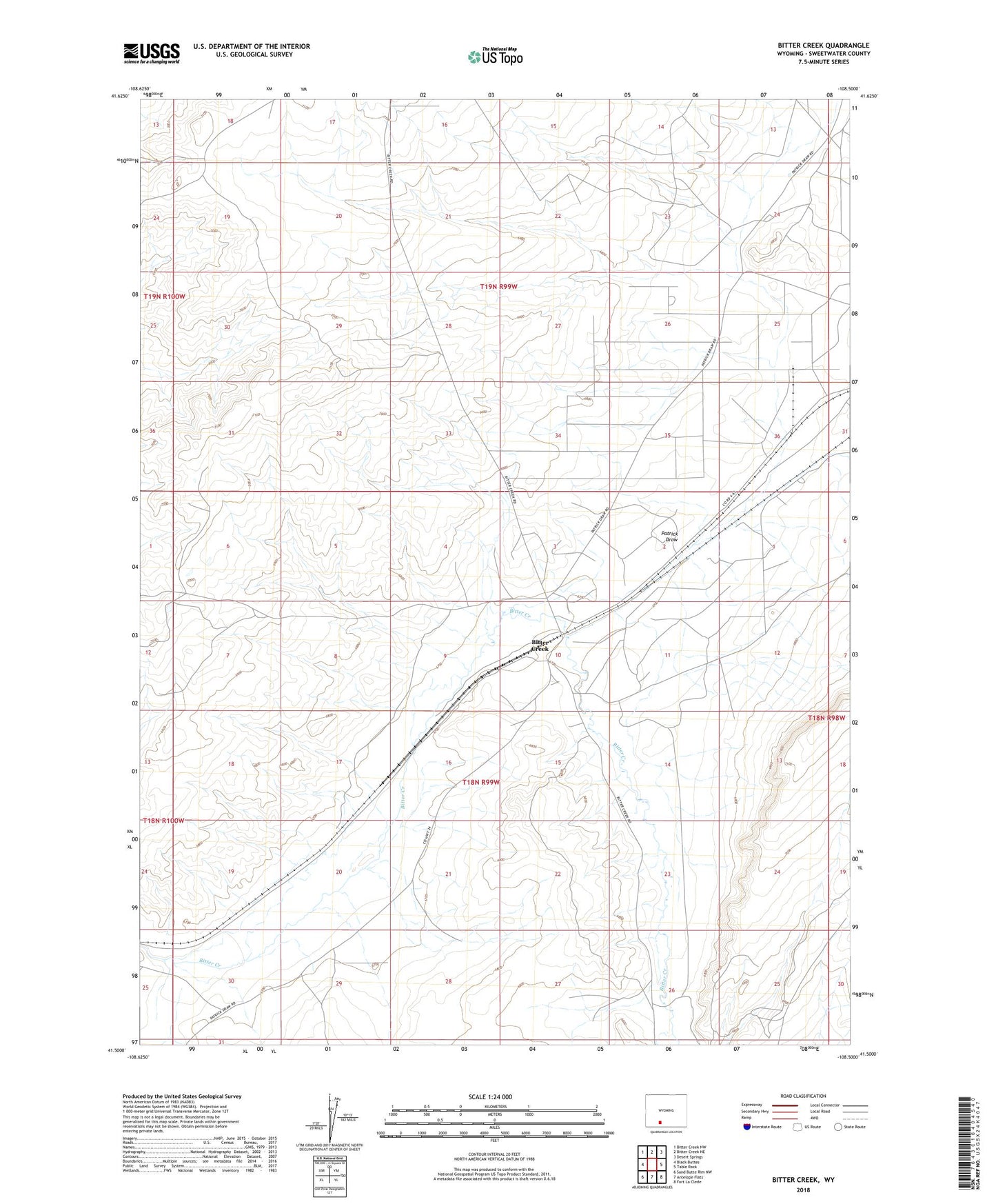 Bitter Creek Wyoming US Topo Map Image