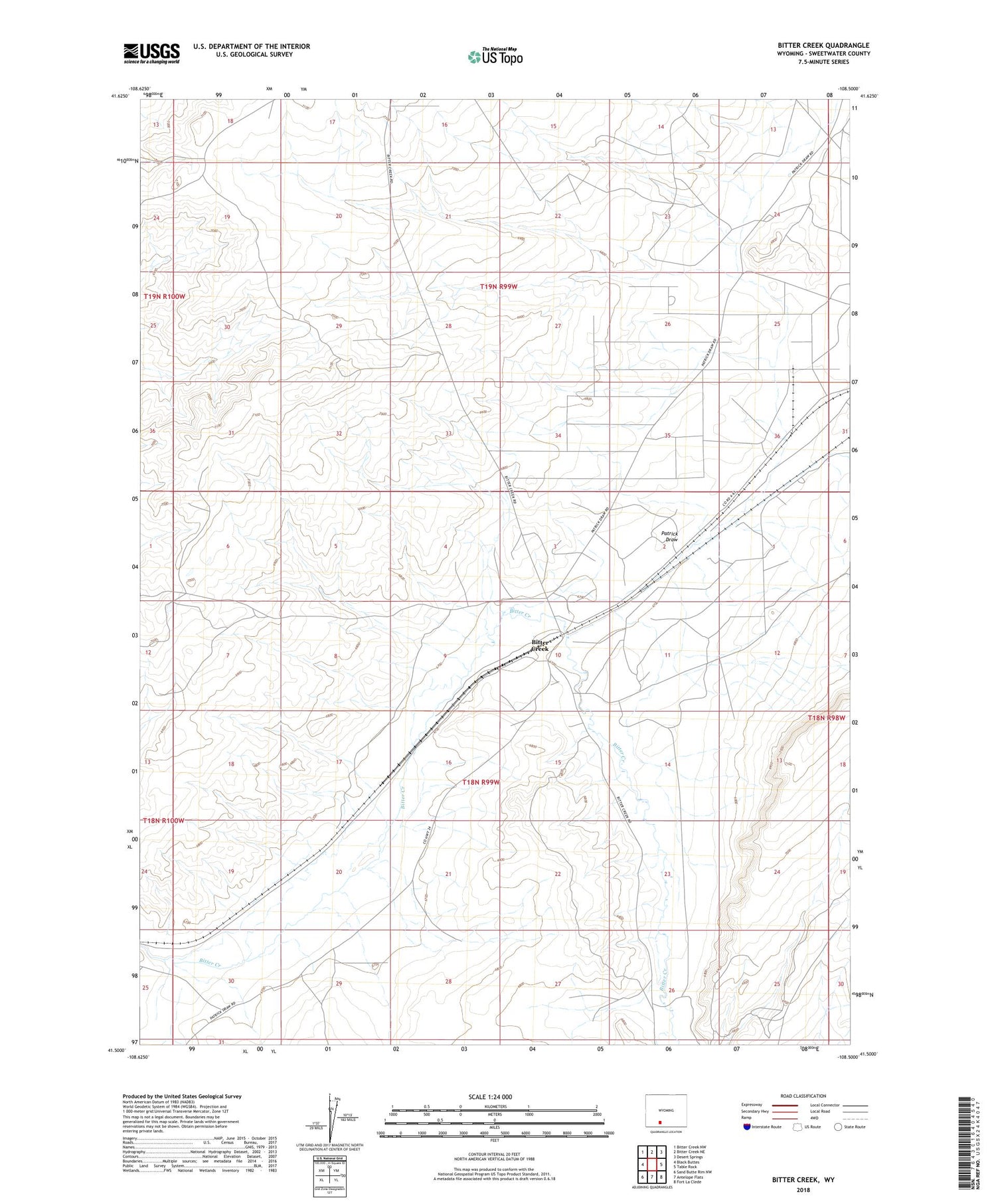 Bitter Creek Wyoming US Topo Map Image