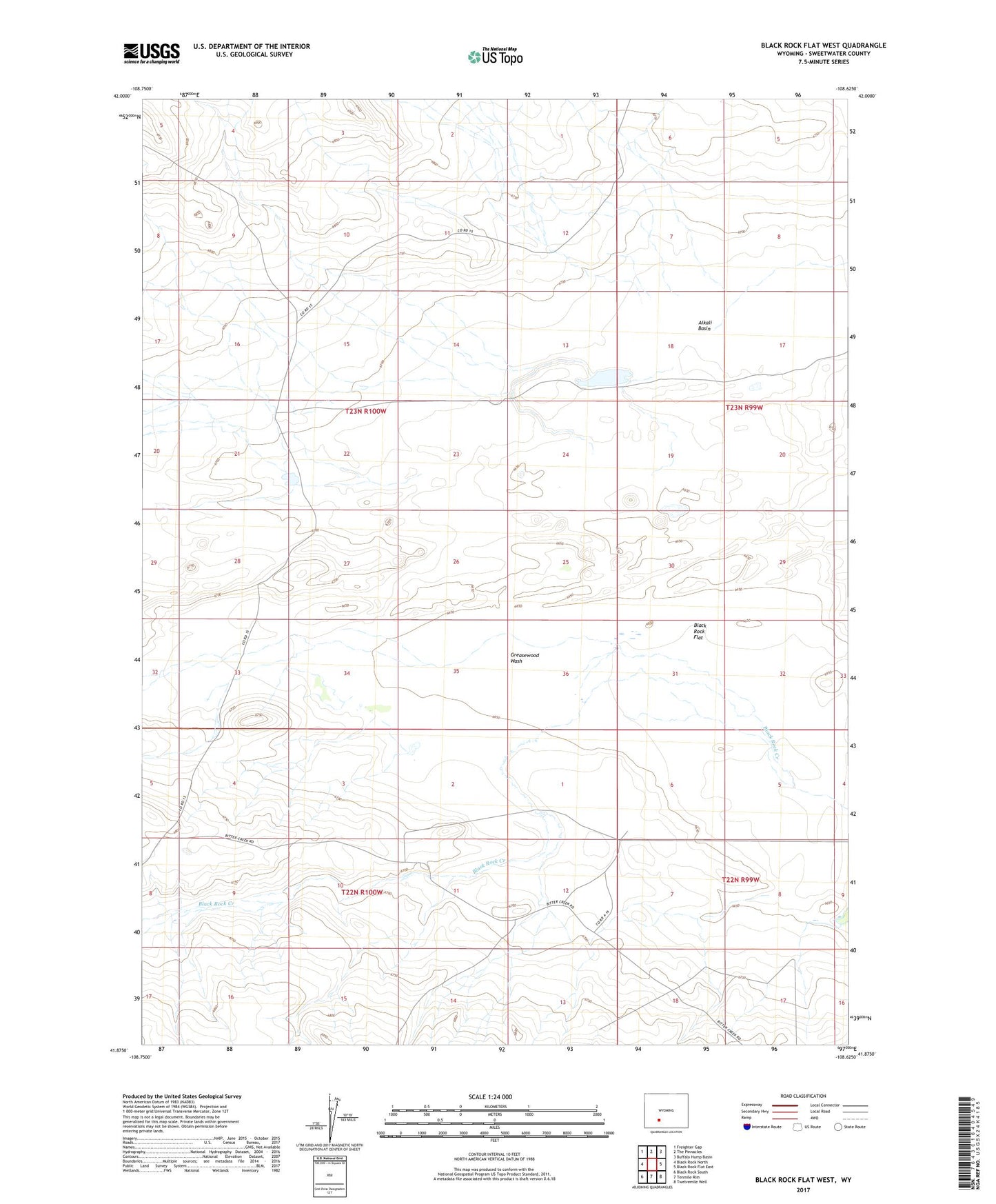 Black Rock Flat West Wyoming US Topo Map Image