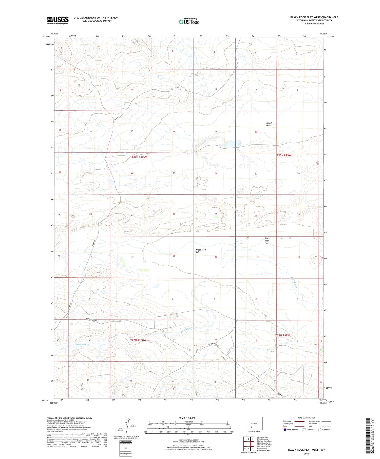 Black Rock Flat West Wyoming US Topo Map Image