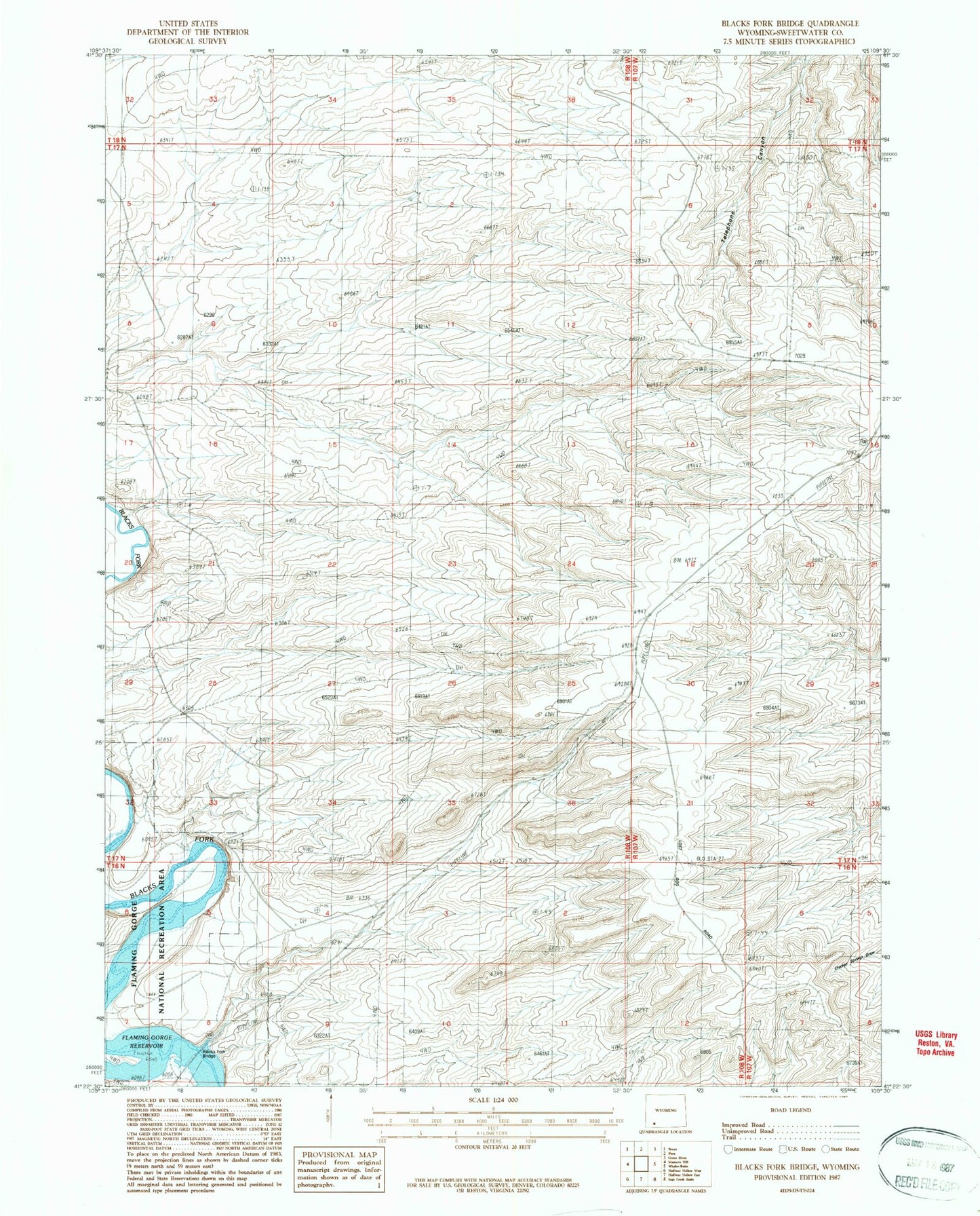 Classic USGS Blacks Fork Bridge Wyoming 7.5'x7.5' Topo Map Image
