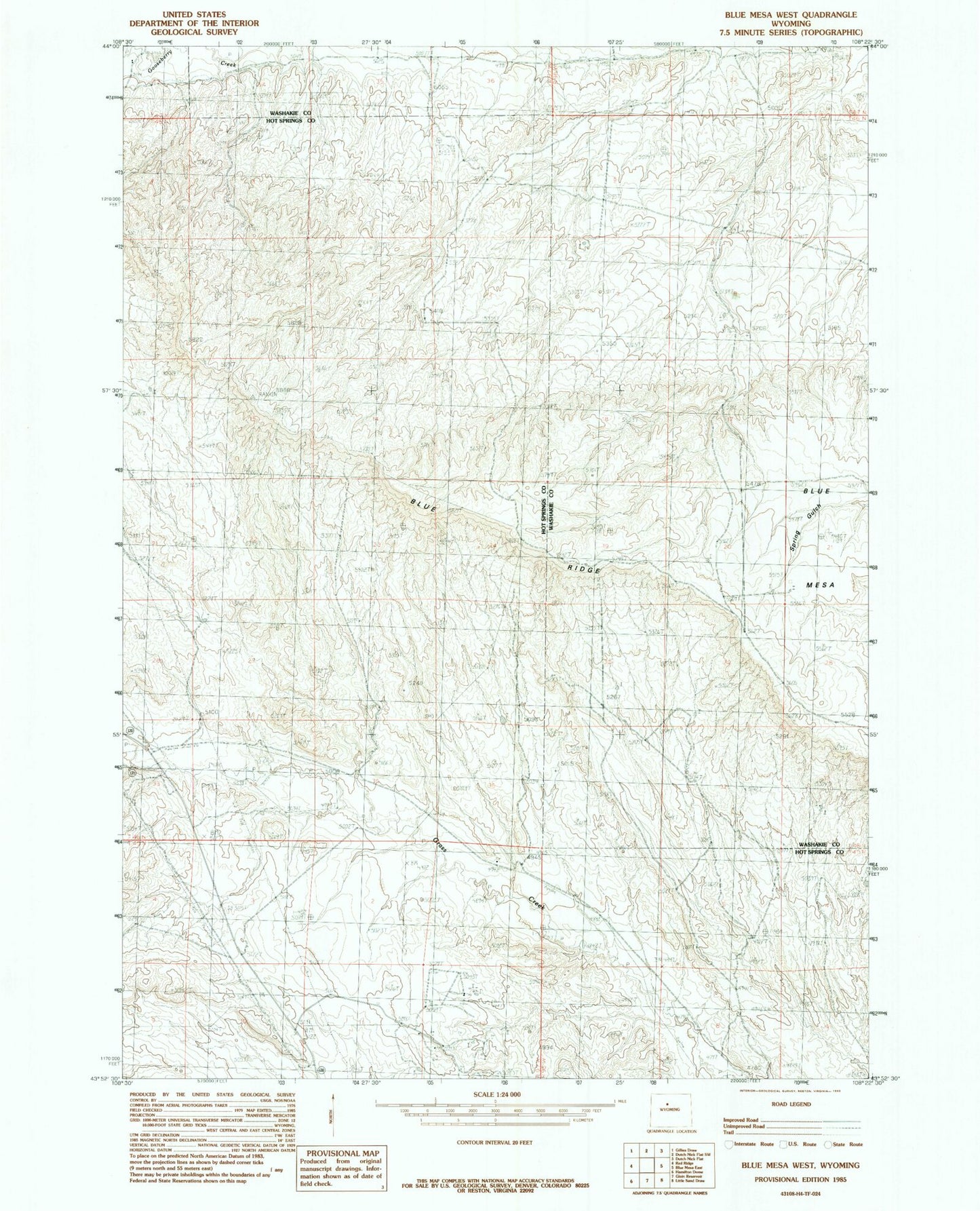 Classic USGS Blue Mesa West Wyoming 7.5'x7.5' Topo Map Image