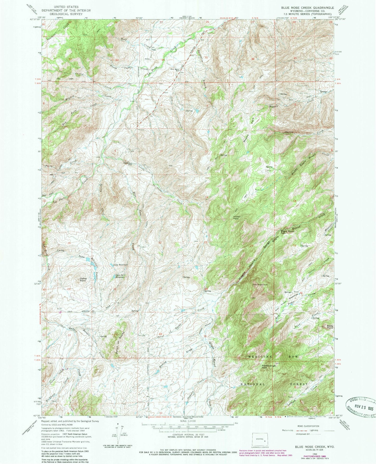 Classic USGS Blue Nose Creek Wyoming 7.5'x7.5' Topo Map Image