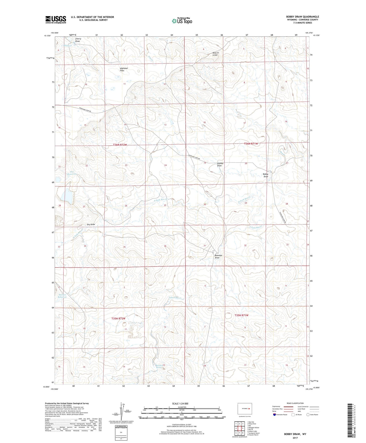 Bobby Draw Wyoming US Topo Map Image