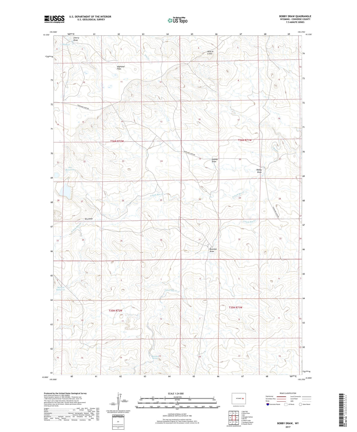 Bobby Draw Wyoming US Topo Map Image