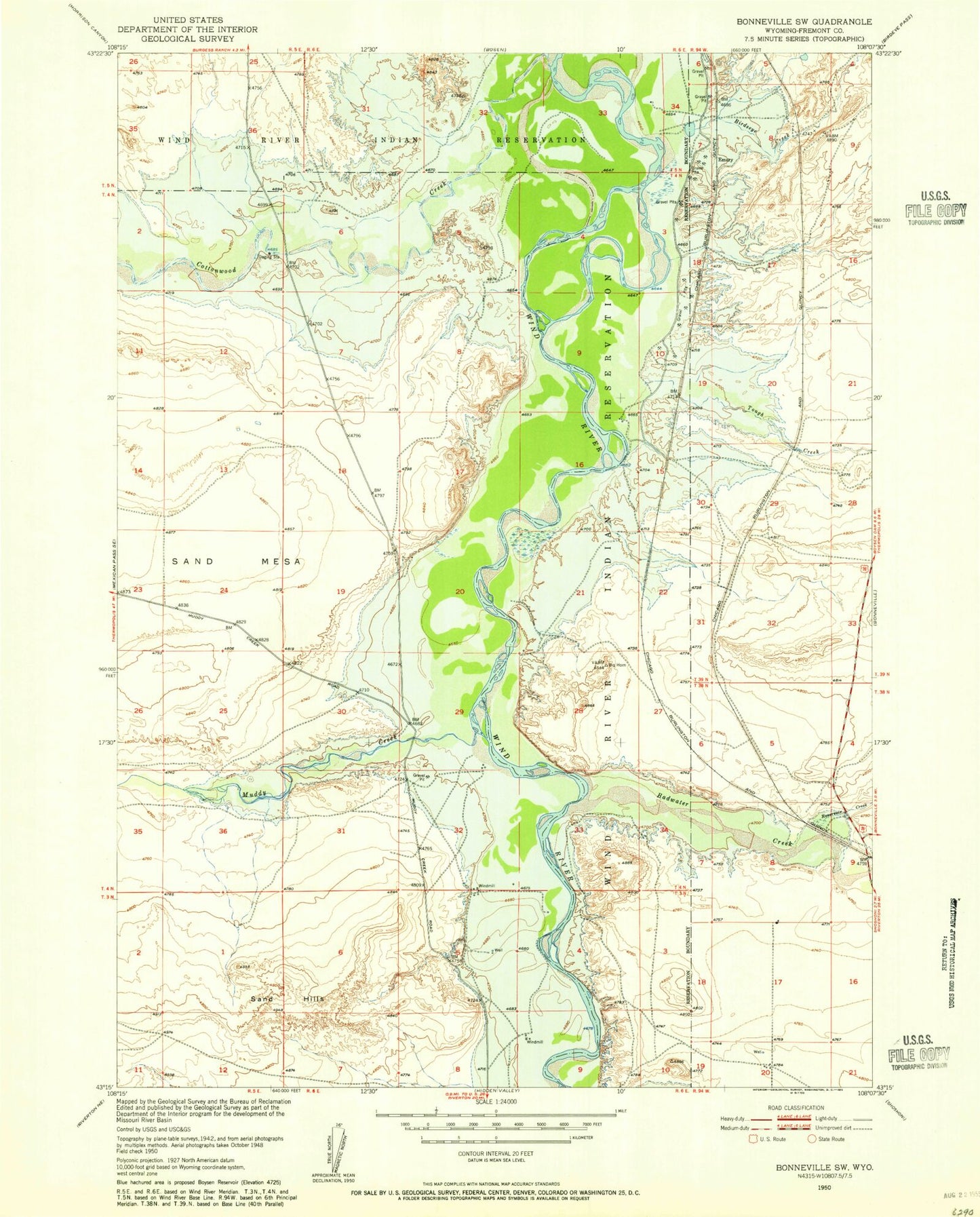 Classic USGS Bonneville SW Wyoming 7.5'x7.5' Topo Map Image