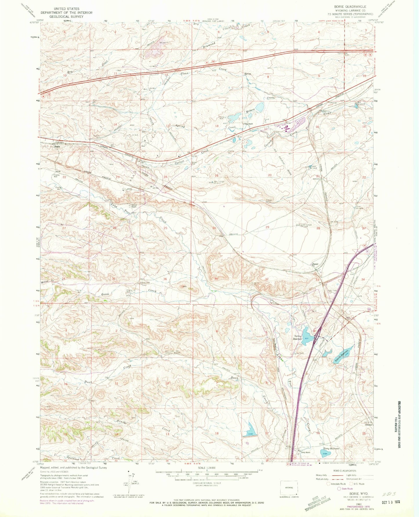 Classic USGS Borie Wyoming 7.5'x7.5' Topo Map Image