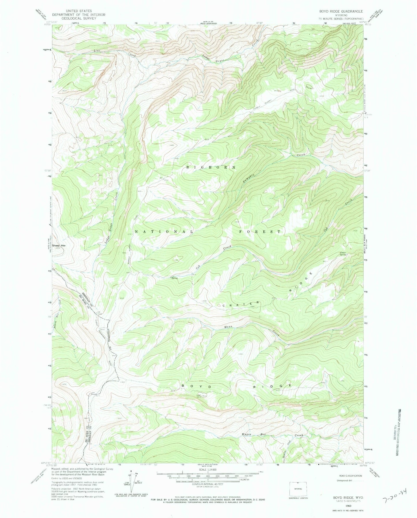 Classic USGS Boyd Ridge Wyoming 7.5'x7.5' Topo Map Image